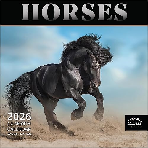 MICASA Horses 2024 Calendario mensual de pared colgante 12 x 24 pulgadas abierto Papel grueso y resistente Regalar Animales Bellezas majestuosas