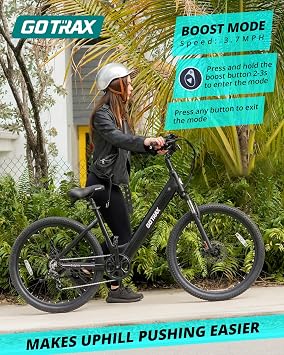 Gotrax Dolphin 26 Electric Bike, Max Range 30Miles(Pedal-assist1) & 20Mph Power by Peak 500W, 5 Pedal-Assist Levels & Front Suspension, 7-Speed&Boost Mode, City E-Bike for Adult, Step-Thru Bicycle