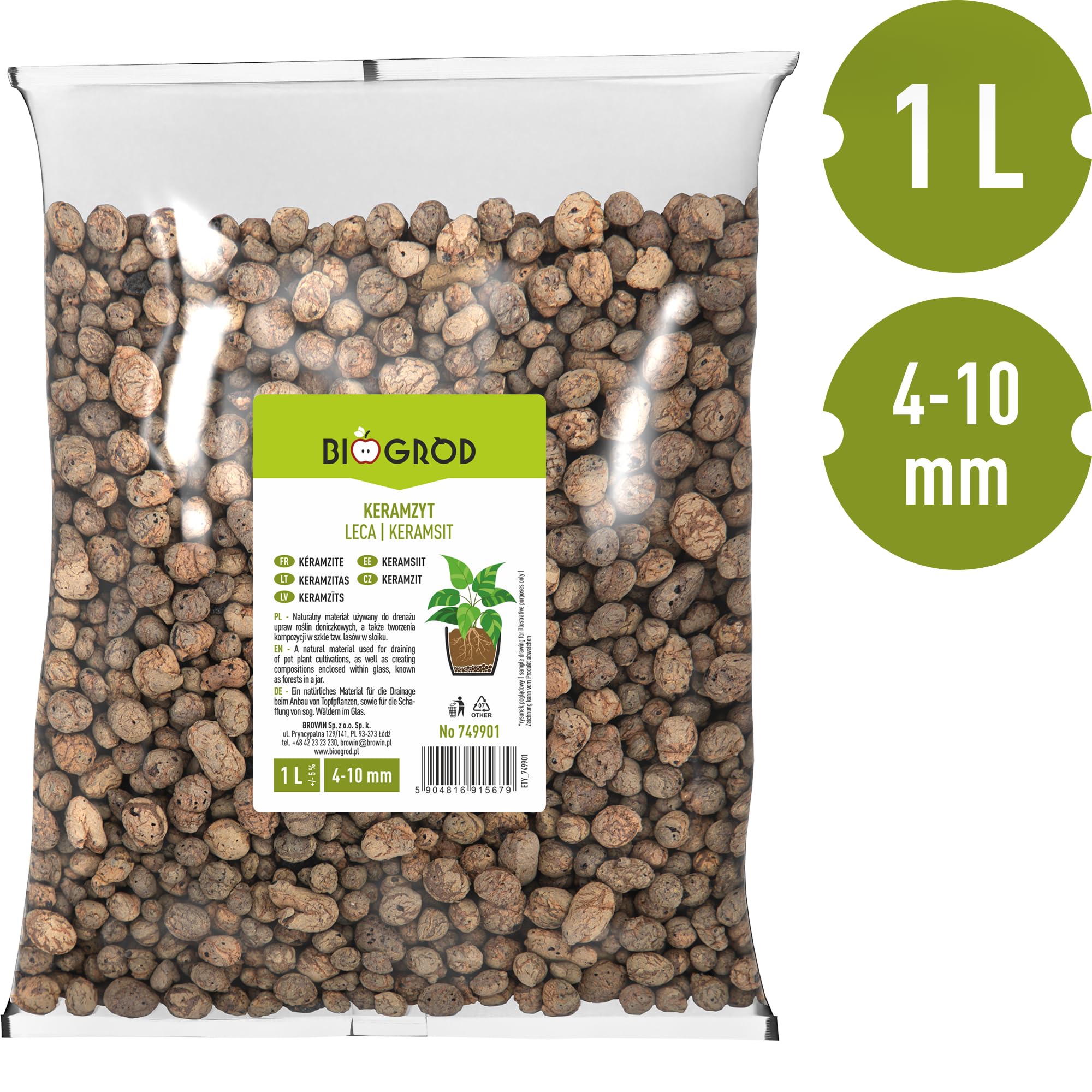 Browin 749901 Ciottoli di Argilla - Clay Pebbles 4-10 mm, 1l