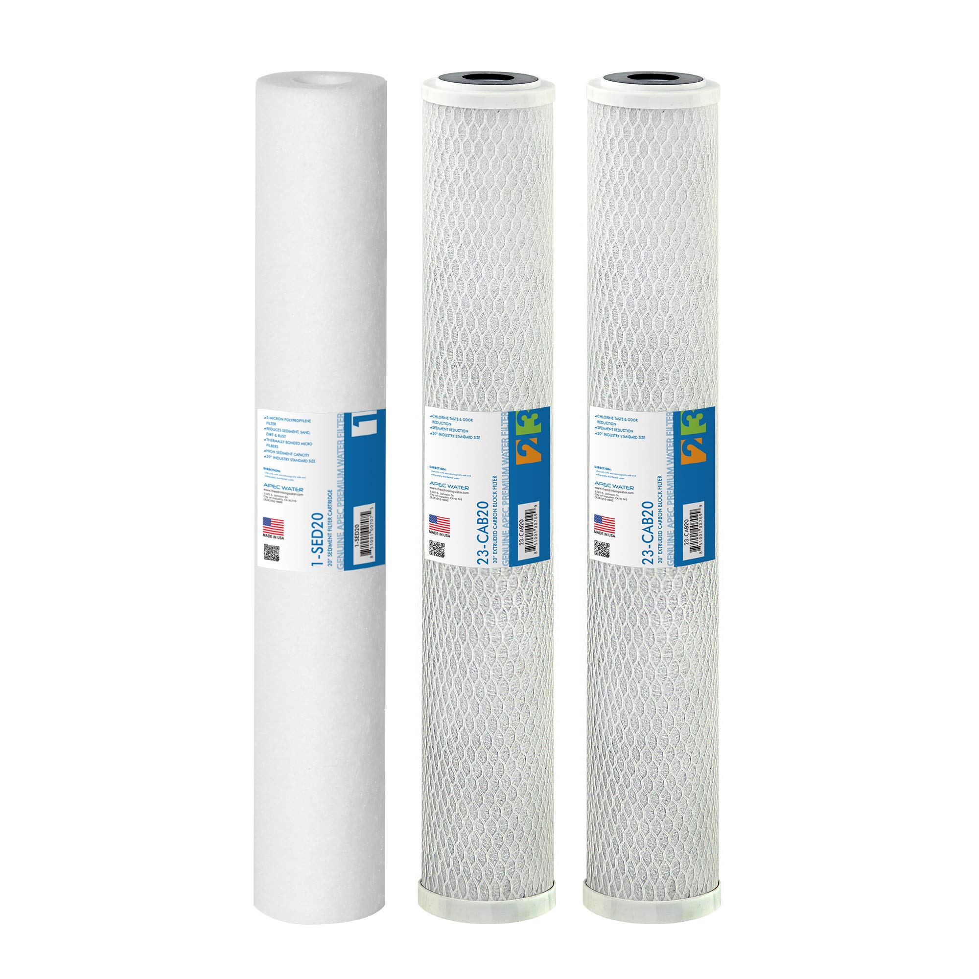APEC WATERSystems FILTER-SET-LITE US MADE Commercial Grade Replacement Pre-Filter Set for Light Commercial Reverse Osmosis Water Filter System Stage 1, 2&3