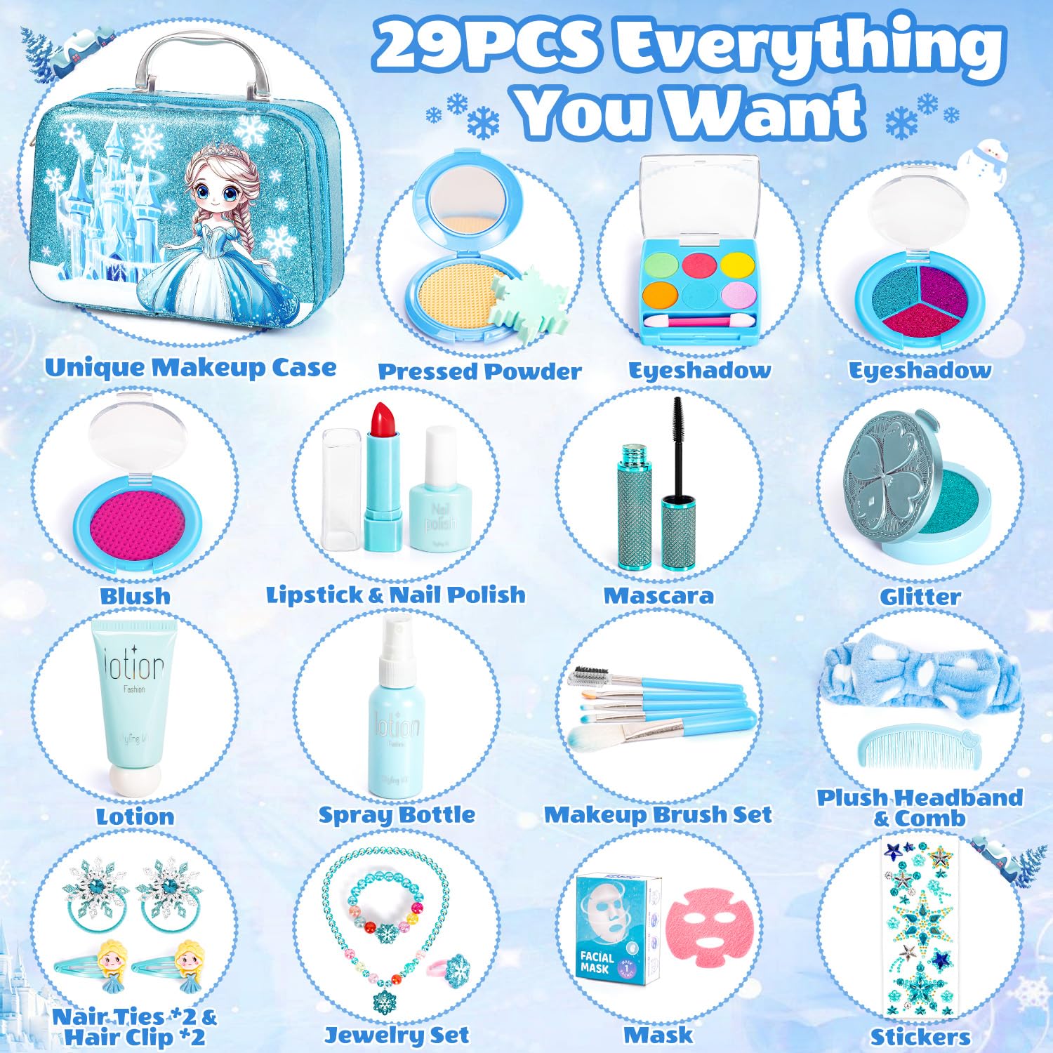 Hohosunlar Frozen Pretend Makeup for Toddlers Toys 3-5, Fake Play Make Up Pretend Play Princess Frozen Toys for Girls, Christmas Birthday Princess Gifts Toys for 3 4 5 6 7 8 Year Old Girls Kids