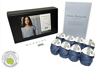DesignEtte Kit para Tejer, Color Blanco Mariposa, Pure Seda Salvaje, 2 x l/3 x l, Color Azul