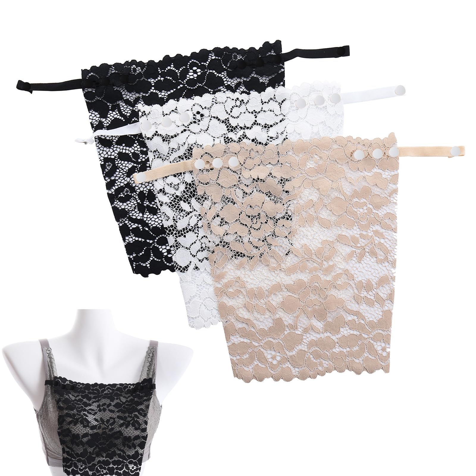 3 piezas de sujetador de camisola falsa con clip, para mujer, con encaje falso, con inserto de brasier superpuesto, chaleco de panel modesto, camisola con brasier integrado, inserto de encaje