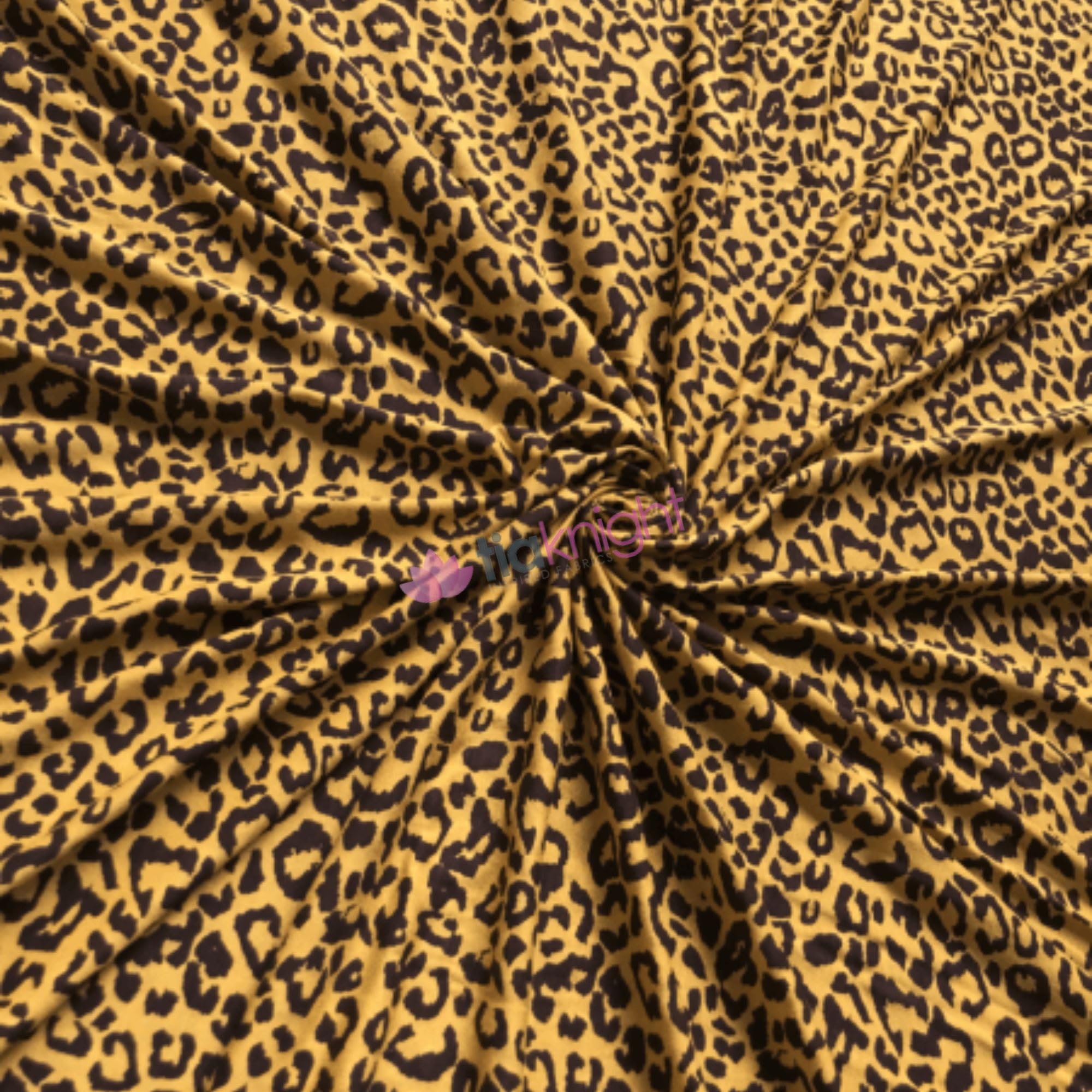 Viscose Cotton Stretch Jersey Fabric | Dressmaking Material | Animal Prints | Same Day Dispatch | Sold by The Metre | by Tia Knight (Safari Leopard SQ570, 1 Metre) (Mustard)