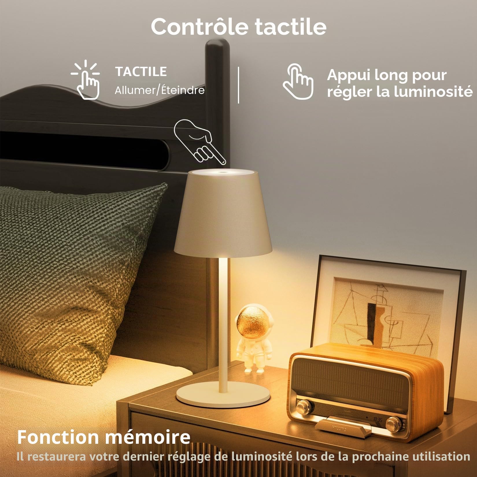 2 pièces lampes de table LED à intensité variable(Kaki), sans fil