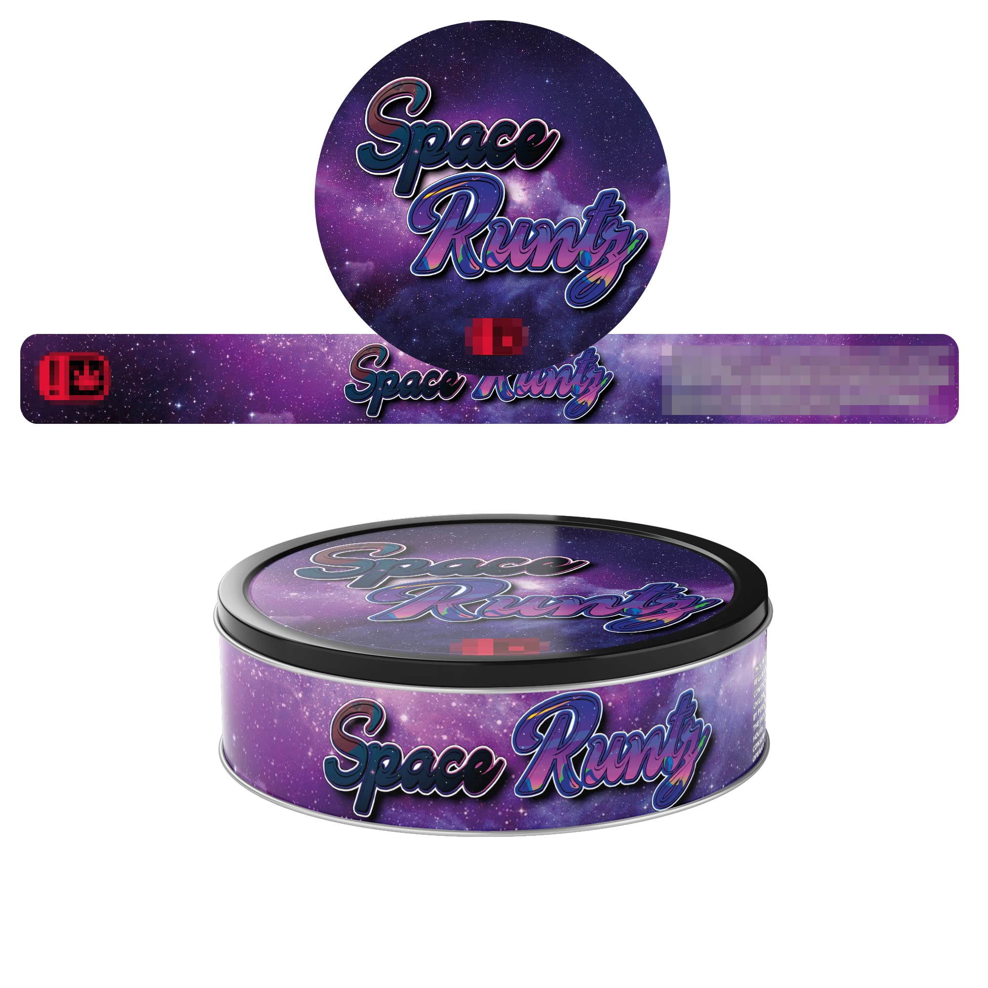 100ml Self Seal Tin Can Stickers - Lid and Side Label Stickers- 3.5g Cali Press-in Tin Stickers ONLY - Space RTZ x30