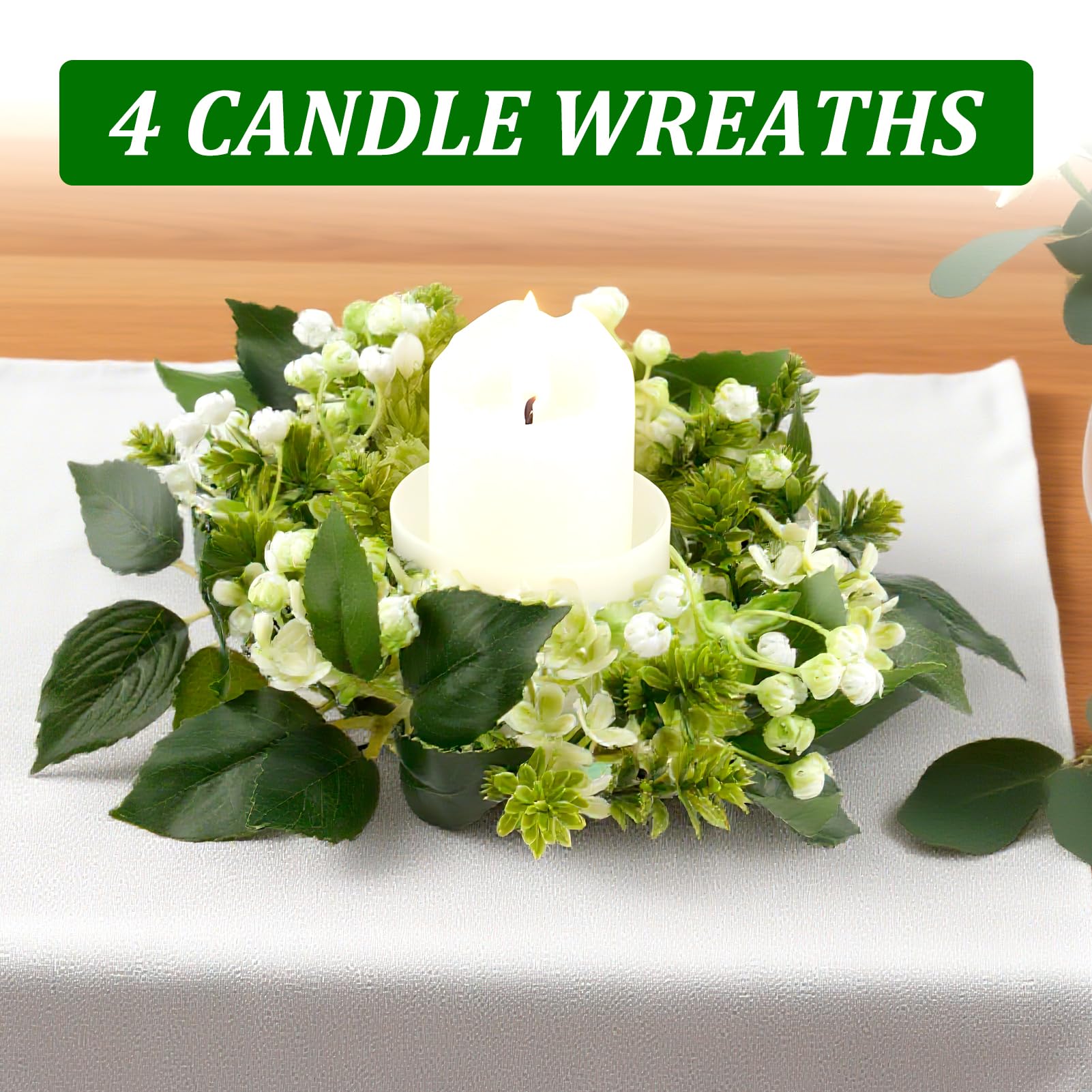 4 anelli per candele da 7,6 cm al centro, artificiali, piccole mini ghirlande di verde per interni, ghirlanda floreale di eucalipto per matrimoni, centrotavola, feste, casa, porte, tavoli, decorazioni