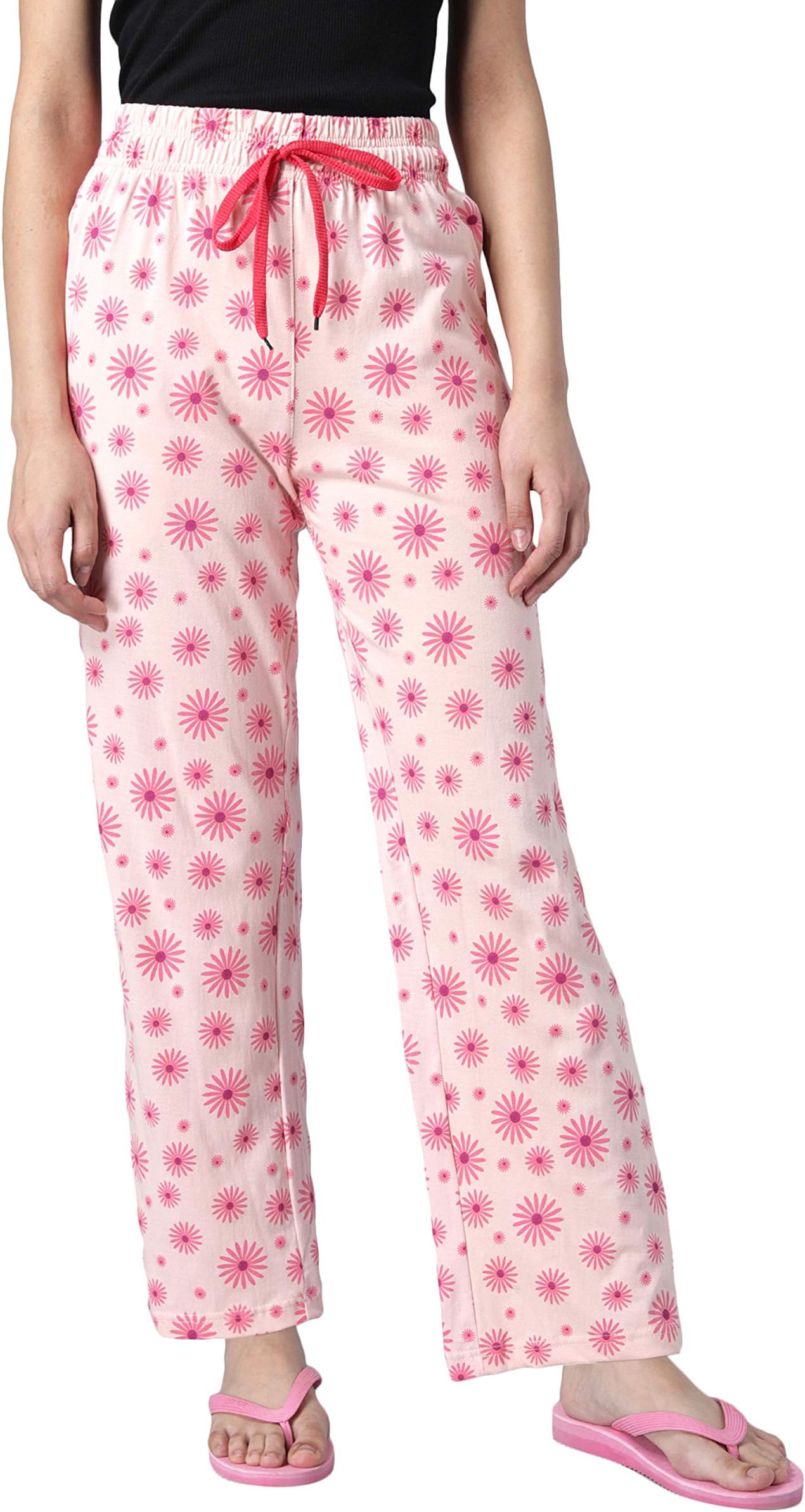 FflirtygoCotton Pyjama for Women Night Wear, Night Dress, Lounge Wear, Pink Color Printed Pocket Pyjama,–Soft Cotton Night Women Pyjama