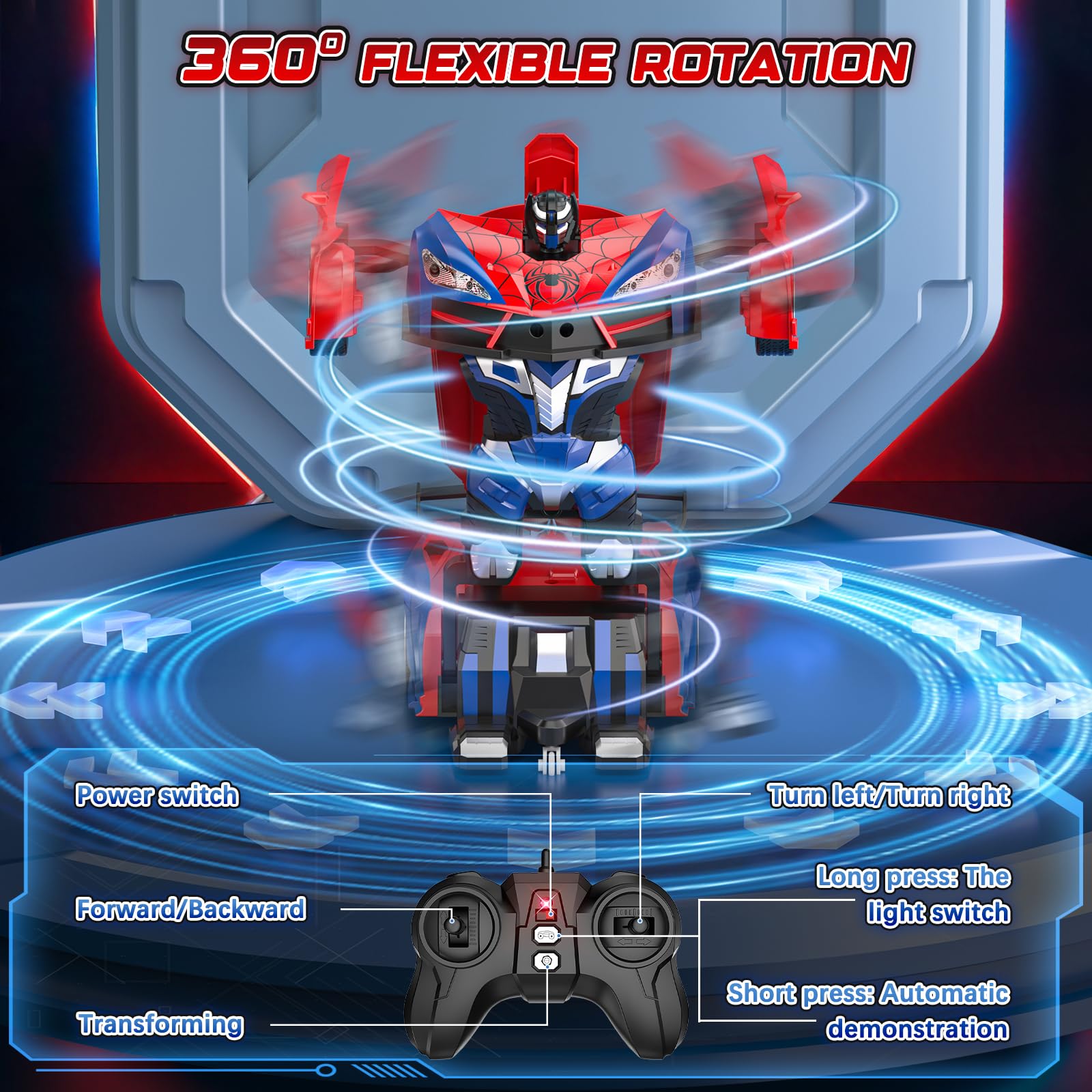 Spider Transform Ferngesteuertes Auto - 2.4GHz RC Spielzeug ab 3 4 5 6 7 8+ Jahre Junge Mädchen, 1:18 Roboter RC Auto mit One-Key Transformation & 360° Drehung, Kinder Weihnachten Geburtstag Geschenke