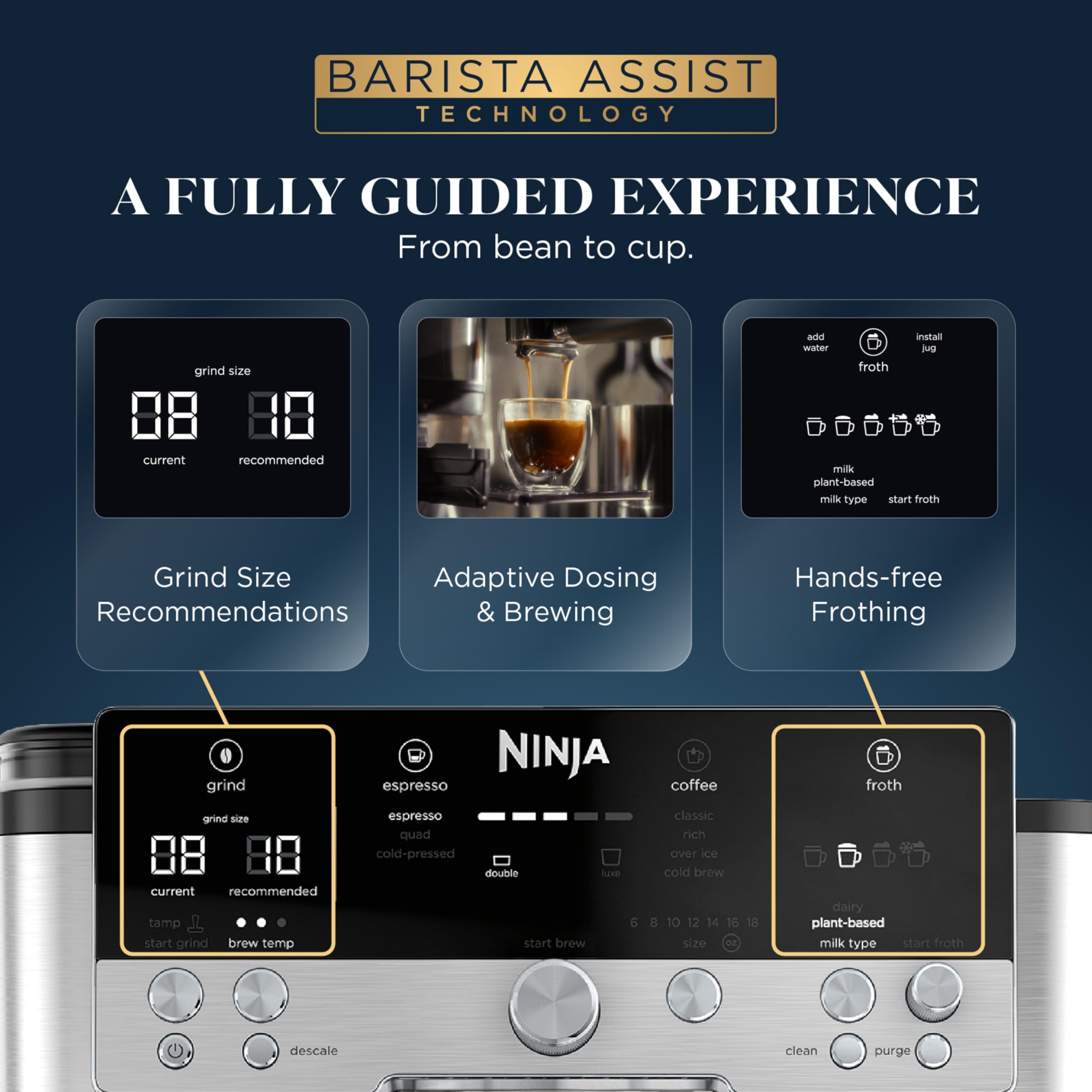Ninja Macchina per caffè espresso Luxe Café Premier Series, macchina per caffè a goccia e preparazione rapida a freddo, smerigliatrice integrata, manipolazione assistita, montalatte a mani libere, per