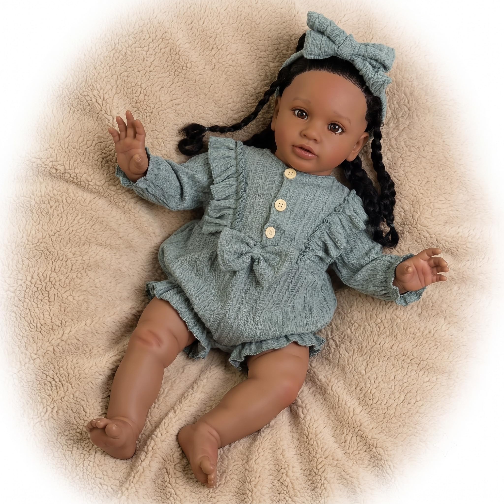 MineeQu- Muñeca Bebé Reborn Niña Grande Realista 66 cm Piel Oscura