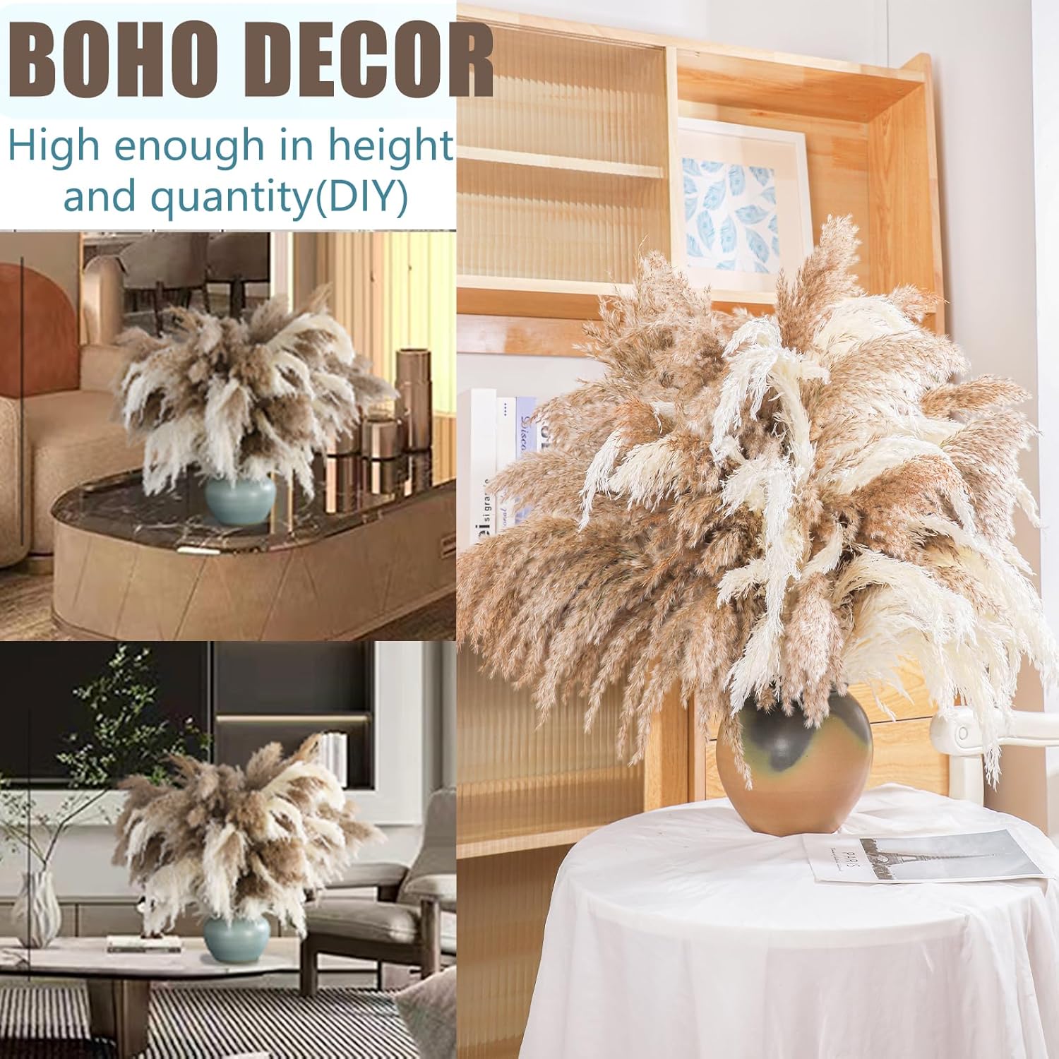 40 Stems 28 inch Tall White Pampas Grass Fully and Brown Pampas Grass Bouquet for Home Boho Decor Living Room Decor Pompas Grass