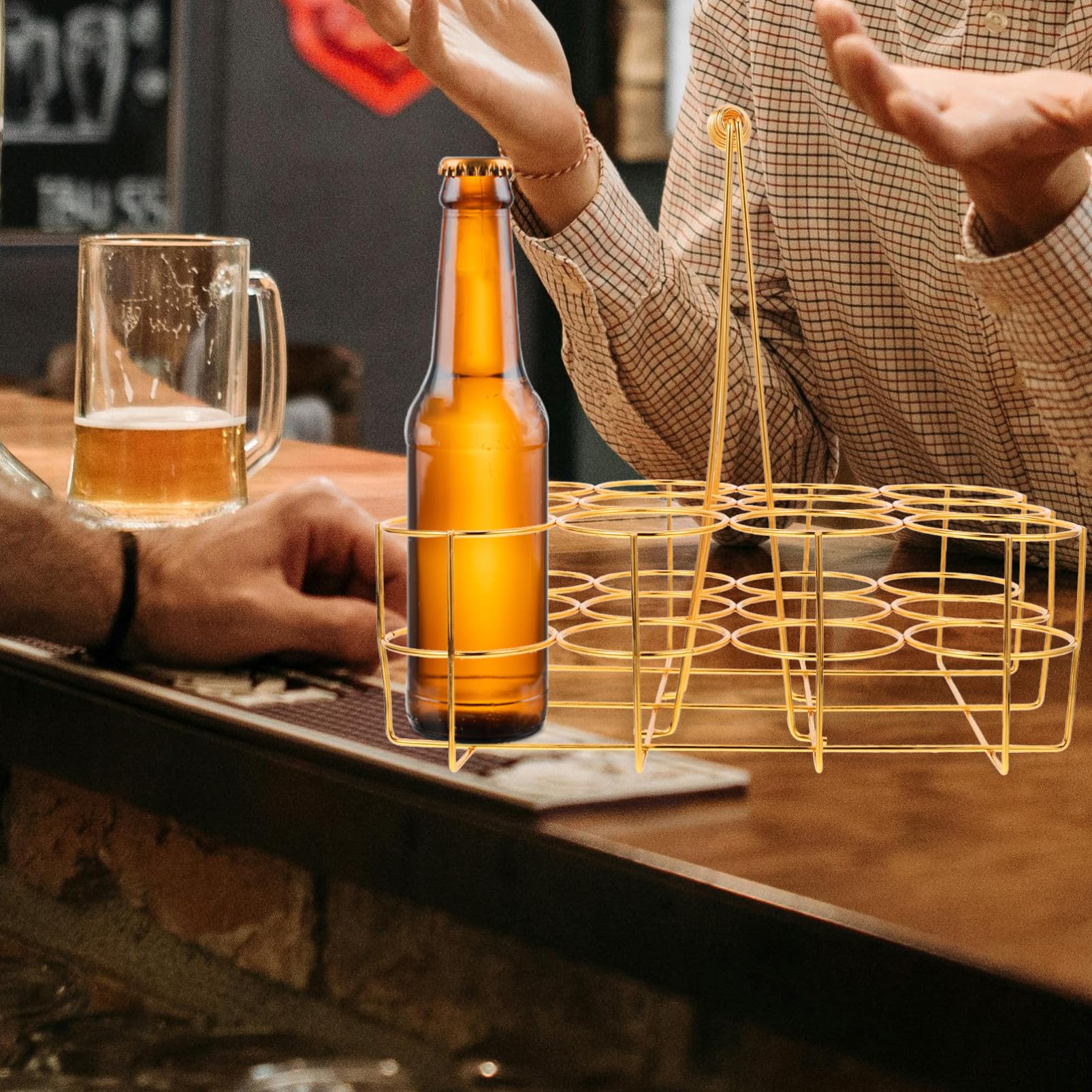 Bierflaschenkorb aus Eisen mit Griff Praktischer Bierkorb für Bar und Ktv Goldener Flaschenhalter zur Bieraufbewahrung
