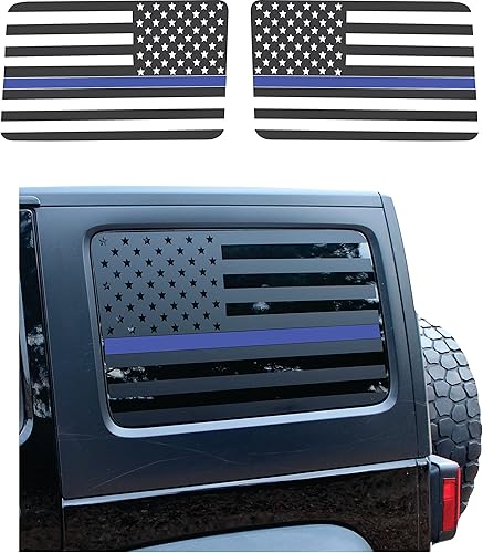 Apto para Jeep Wrangler JK & JKU 2011-2018 (4 puertas) Calcomanías precortadas de línea azul fina para ventana Ambos lados Fabricadas con orgullo