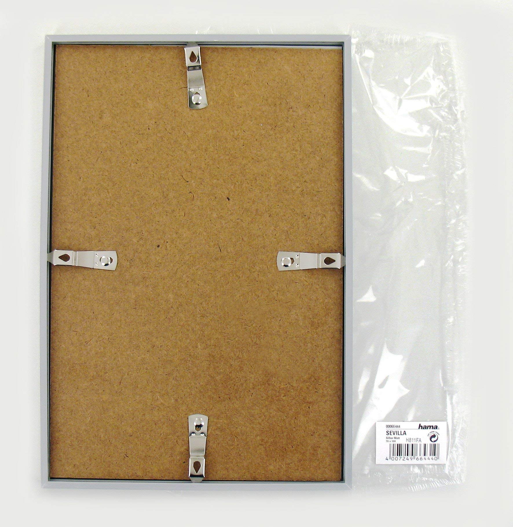 Hama Cadre Photo en Plastique Décor Sevilla (Taille du Cadre de 70 x 100 cm avec Bordure de 13 mm x 20 mm, pour Une Photo de 50 x 70 cm) Argent Mat