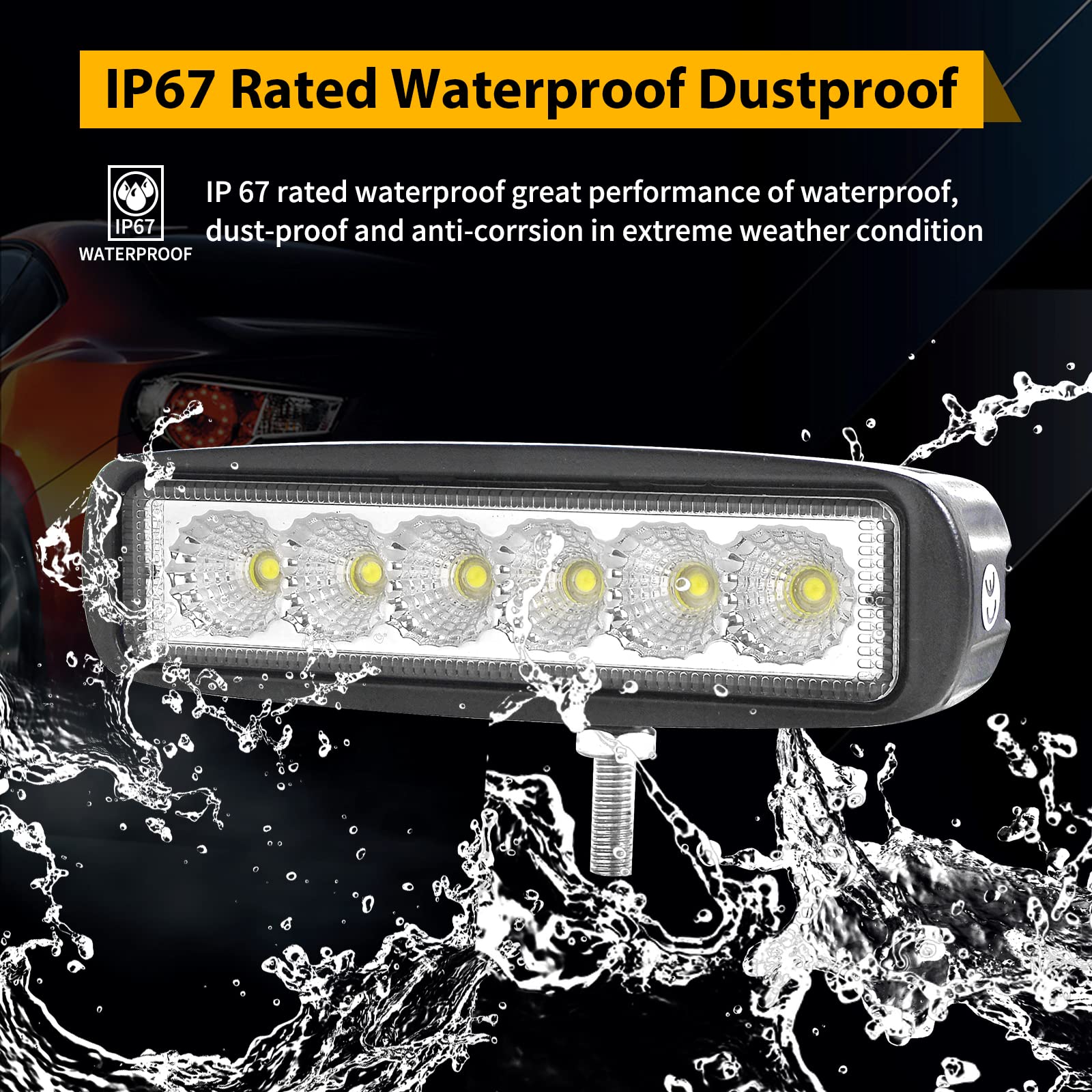 RIGIDON Listwa oświetleniowa LED, 15 cm, wiązka powodziowa 18 W, 12 V, 24 V, lampa do samochodu, terenowego, łodzi, ciężarówki, 4 x 4 SUV, ATV, ciągników, koparek, 6000 K, biała, lampa przeciwmgielna,