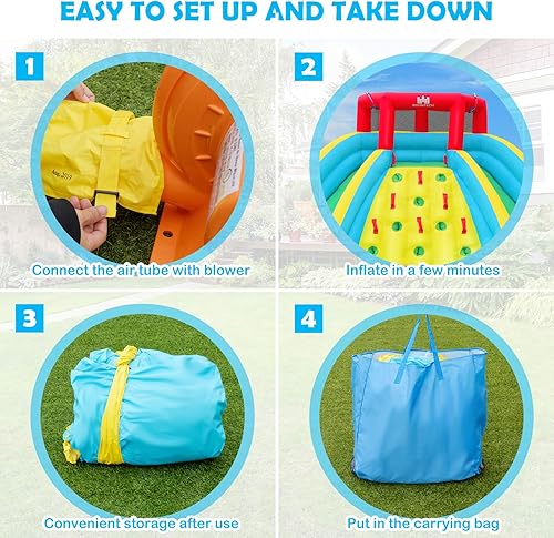 Vista 7 de Boundtech - Casa inflable de agua para saltar, con doble tobogán, para niños, con pared para escalar, cañón de agua, chapoteadero, incluye bolsa