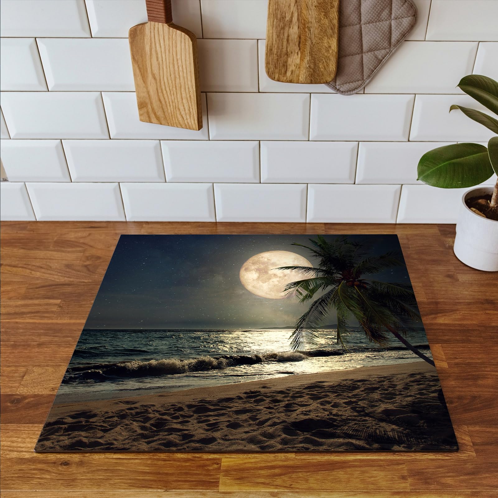 TMK ArtDeko Protege Plaque Induction 60x52 cm Deco Cuisine Accessoires Pratique Protection De Vitroceramique, Tapis de protection enroulable - Mer Nuit