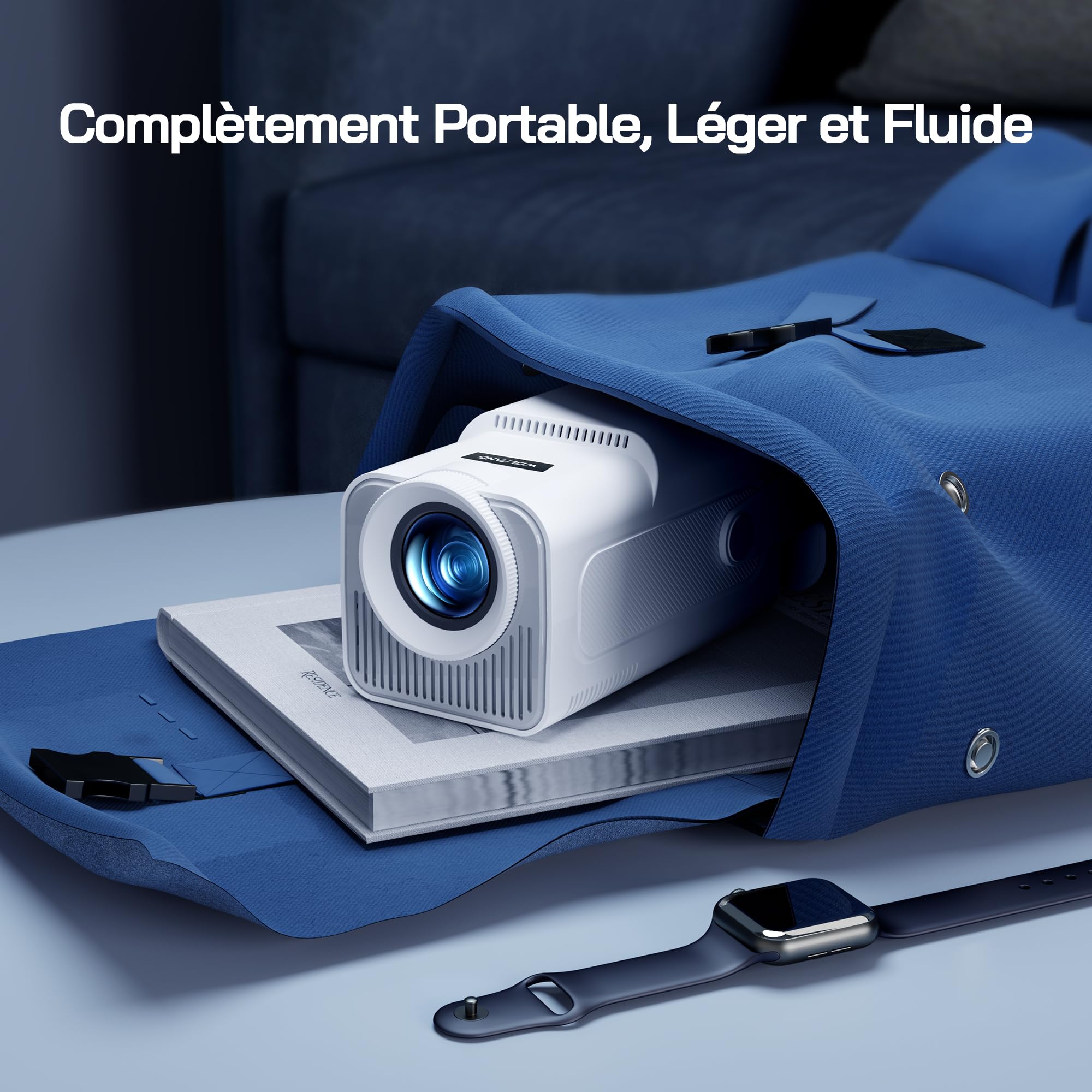 WOLFANG 4K Videoprojecteur【Application Intégrée/Netflix Officiel】, 26000 Lumen Retroprojecteur avec WiFi 6, Zoom 50%, 180° Rotation Mini Projecteur pour Home Cinema/TV Stick/iOS/Android/PC/PS5/HDMI/AV