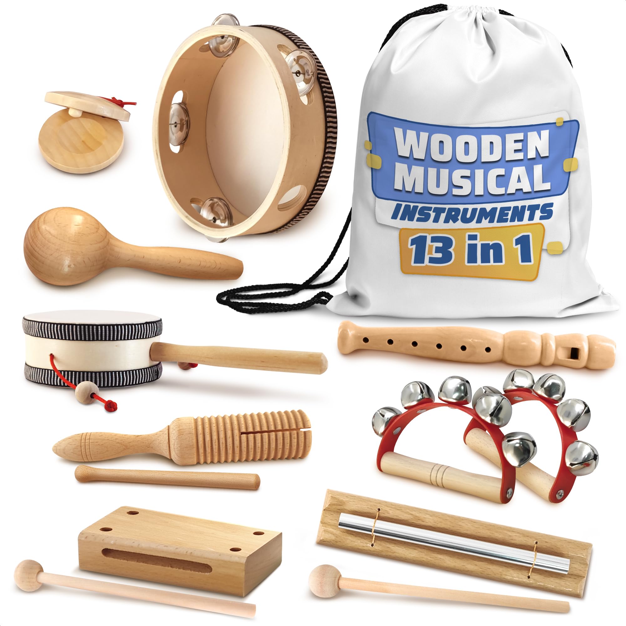 Percussion Instruments for Adults 13-Piece Music Instruments Kit with Durable Storage Bag Enhances Rhythm and Coordination Percussion Instrument