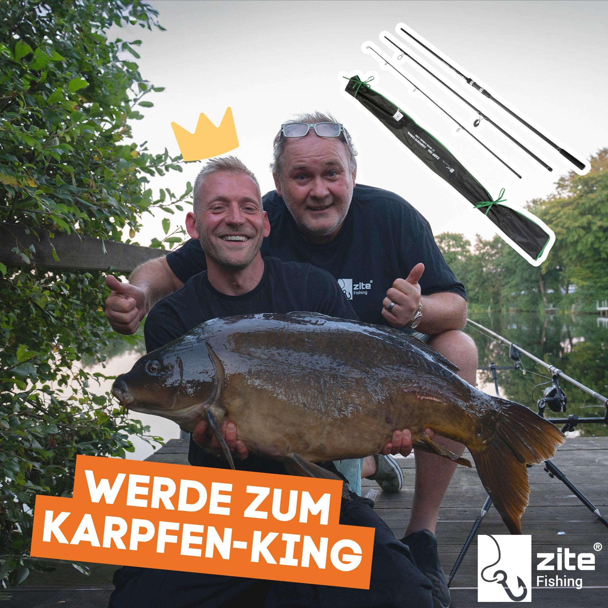 Zite Fishing 3,60m Karpfenrute 3-teilig 3lbs - Composite Carbon-Blank - Steckrute Rutschfester Griff - Angelrute fürs Karpfen-Angeln