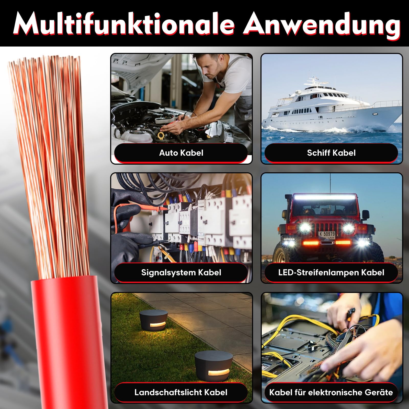 Cavo per Auto 1,0 mm², Filo in PVC 5 m x 5 colori FLRY-B Cavo Elettrico in Rame, Filo di Alimentazione per Auto, Rosso, Nero, Blu, Verde, Giallo, 5 Metri per Anello