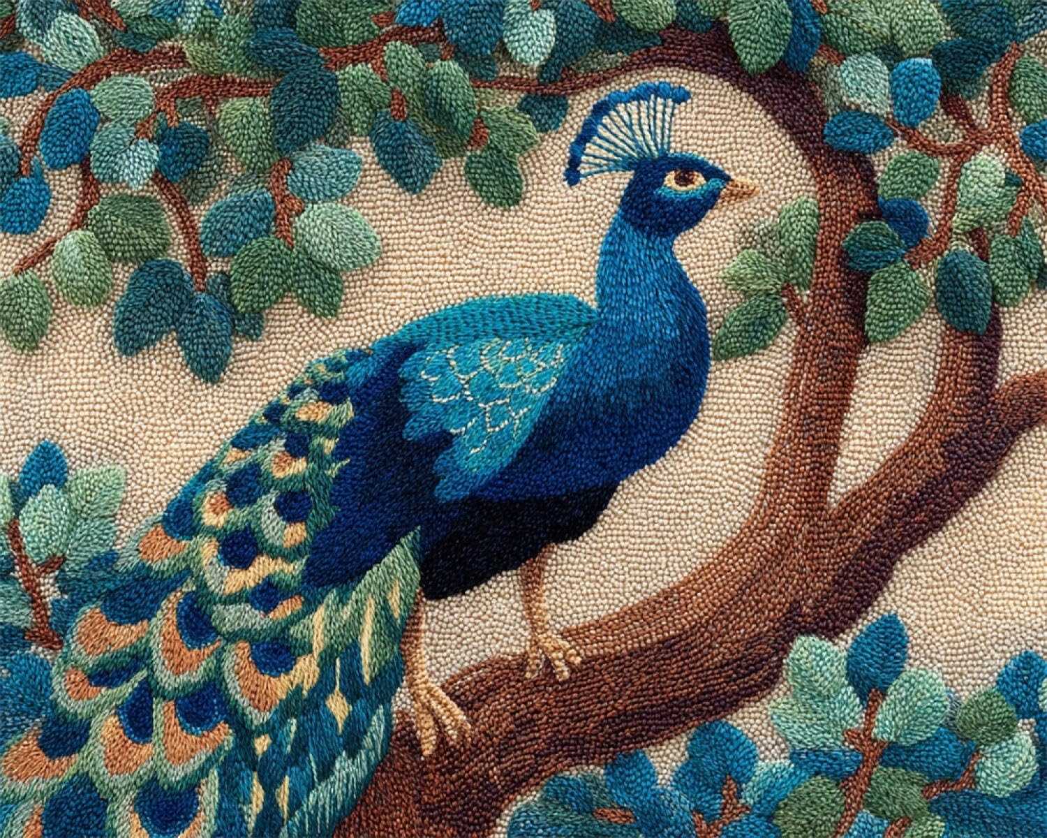 Henypt DIY Latch Hook Rug Kits Peacock and Big Tree 90x120cm