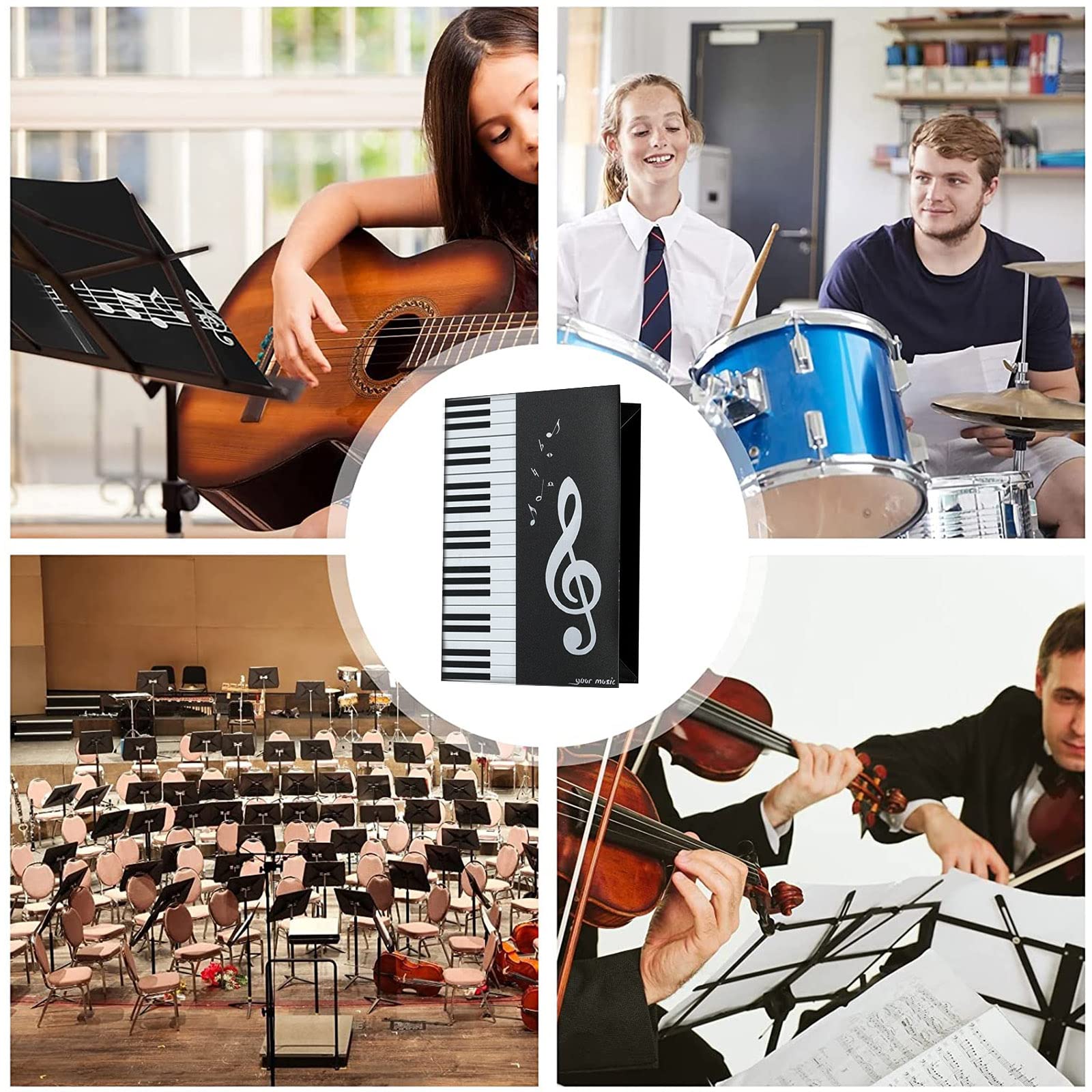 Dossier de Feuilles de Musique à 4 Côtés, Dossier de Feuilles de Musique à A4, pour Piano, Guitare, Violon, Papier, Document, Amoureux de la Musique, Étudiants