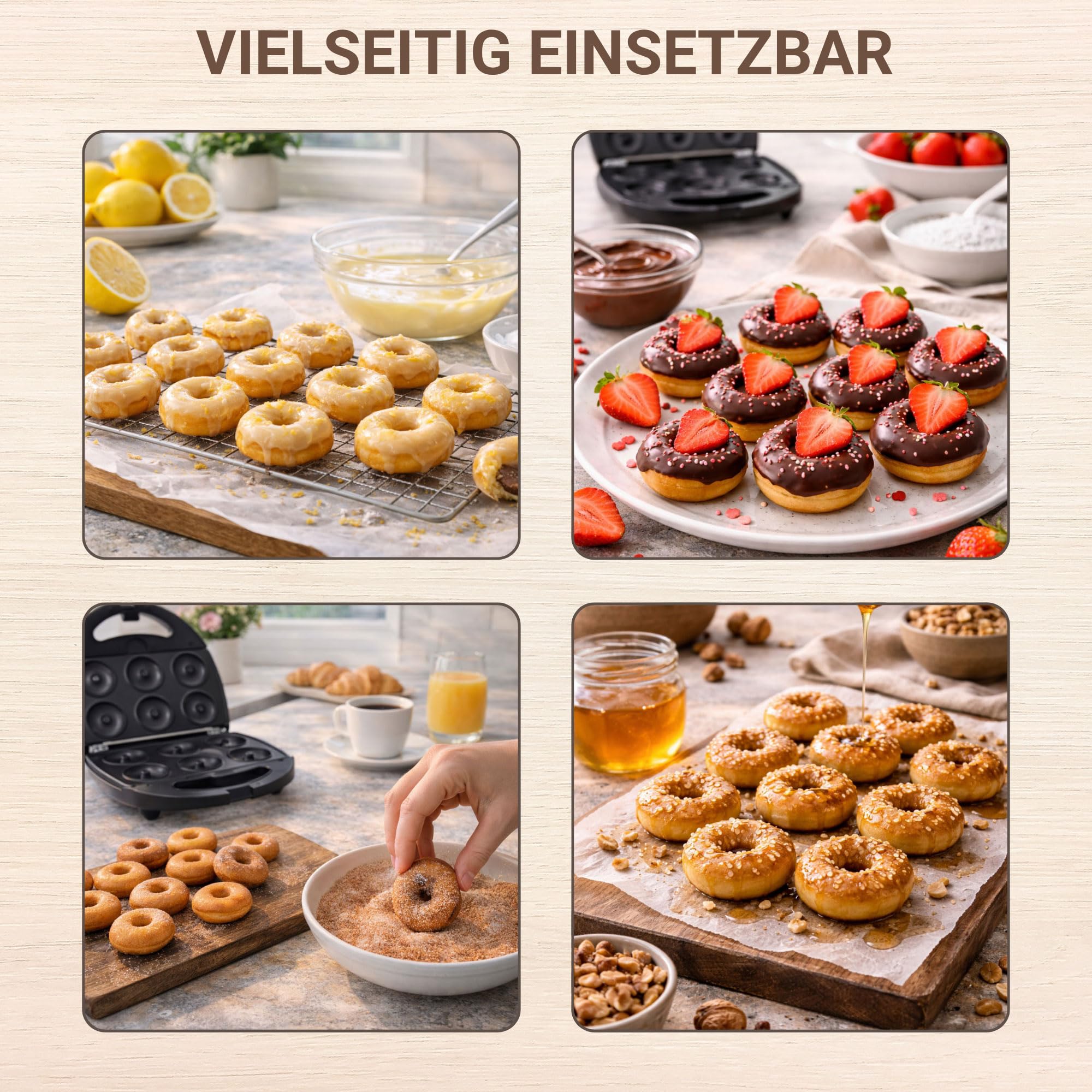 Syntrox Germany Edelstahl Maker Donutmaker Chefmaker SM-1300W Donut mit herausnehmbaren Backplatten