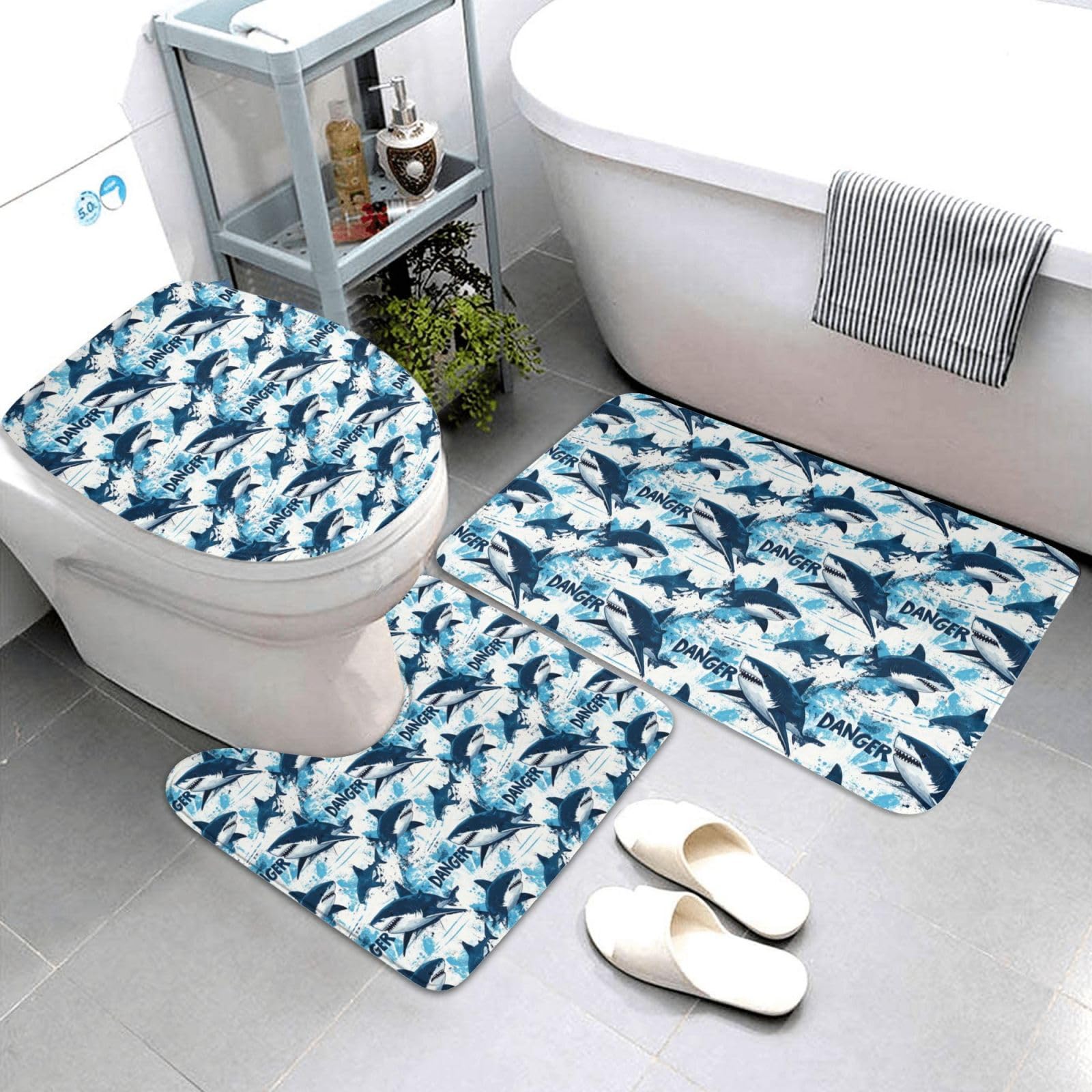 Tapis de salle de bain absorbant avec housse abattant toilette en U