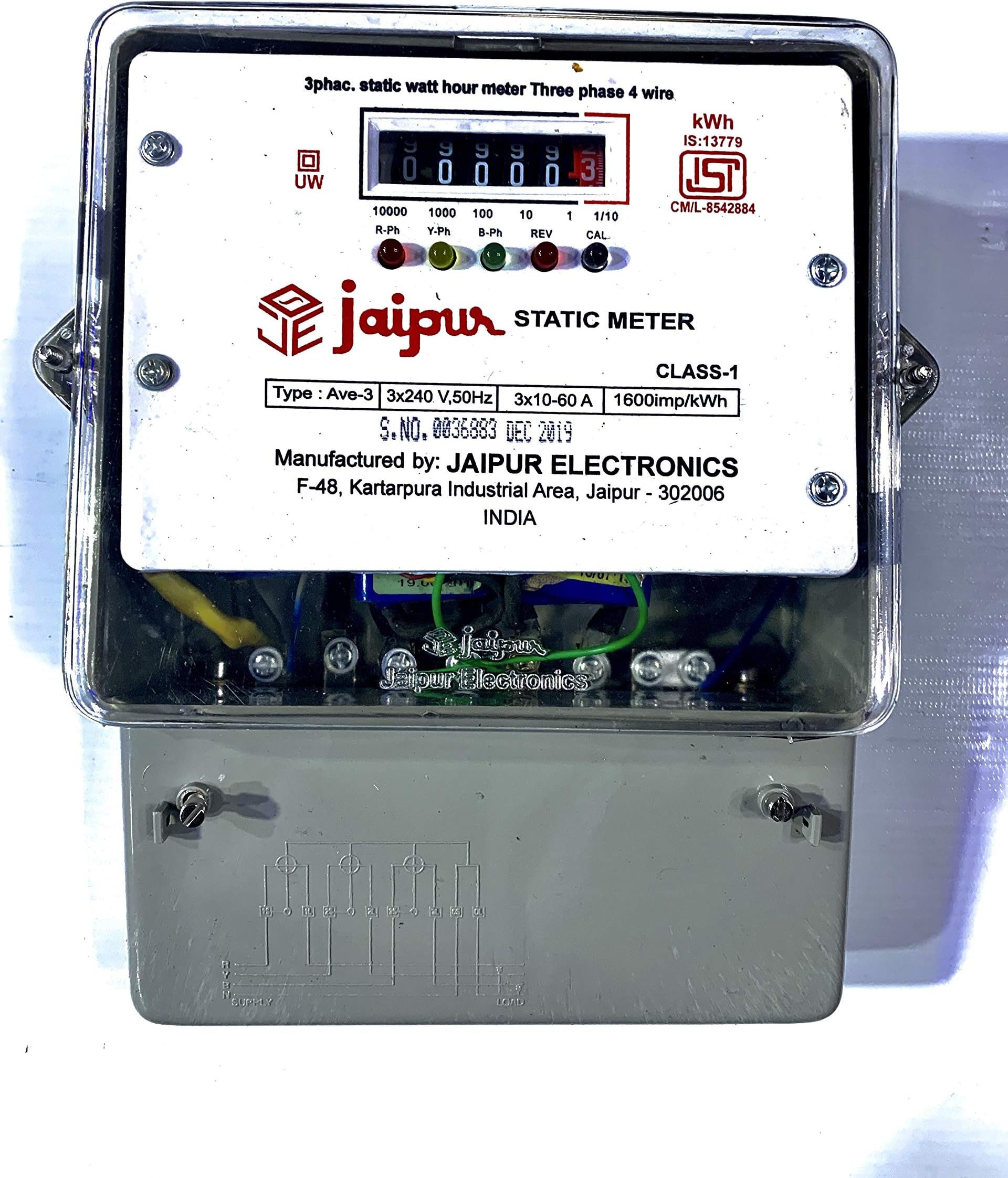 Jaipur Static Sub Meter AC. 3 Phase 4 Wire 10-60 AMP Counter Type