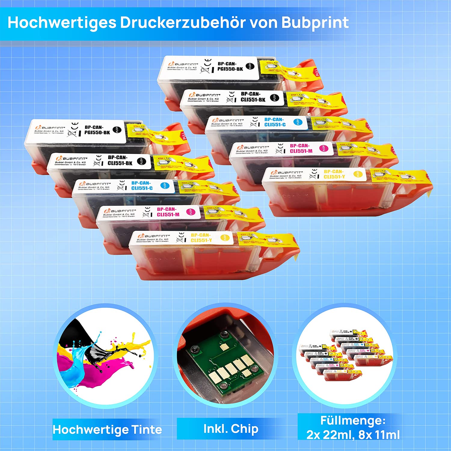 Bubprint 10er-Set Druckerpatronen – Kompatibel Mit Canon PGI-550 XL PGBK Für Pixma & MG/MX Serien