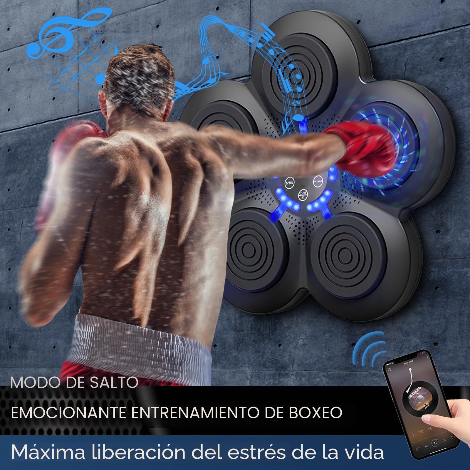 Boxeo Musical, Dispositivo de Boxeo Electrónico Portátil de Pared en Casa, Smart Bluetooth Music Boxeador Electrónico, Regalo de Boxeo para Niños y Adultos