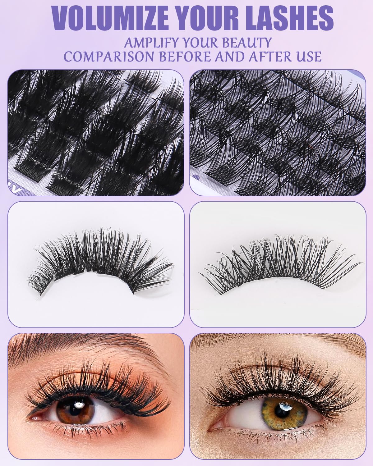 Cluster Lash,Kit Extension Cils Individuels D Curl DIY Kit de Touffes de Faux Cils D'extension de Cils avec Liaison et Joint Extensions de Cils pour Usage Personnel et Domestique 60D 80D 100D