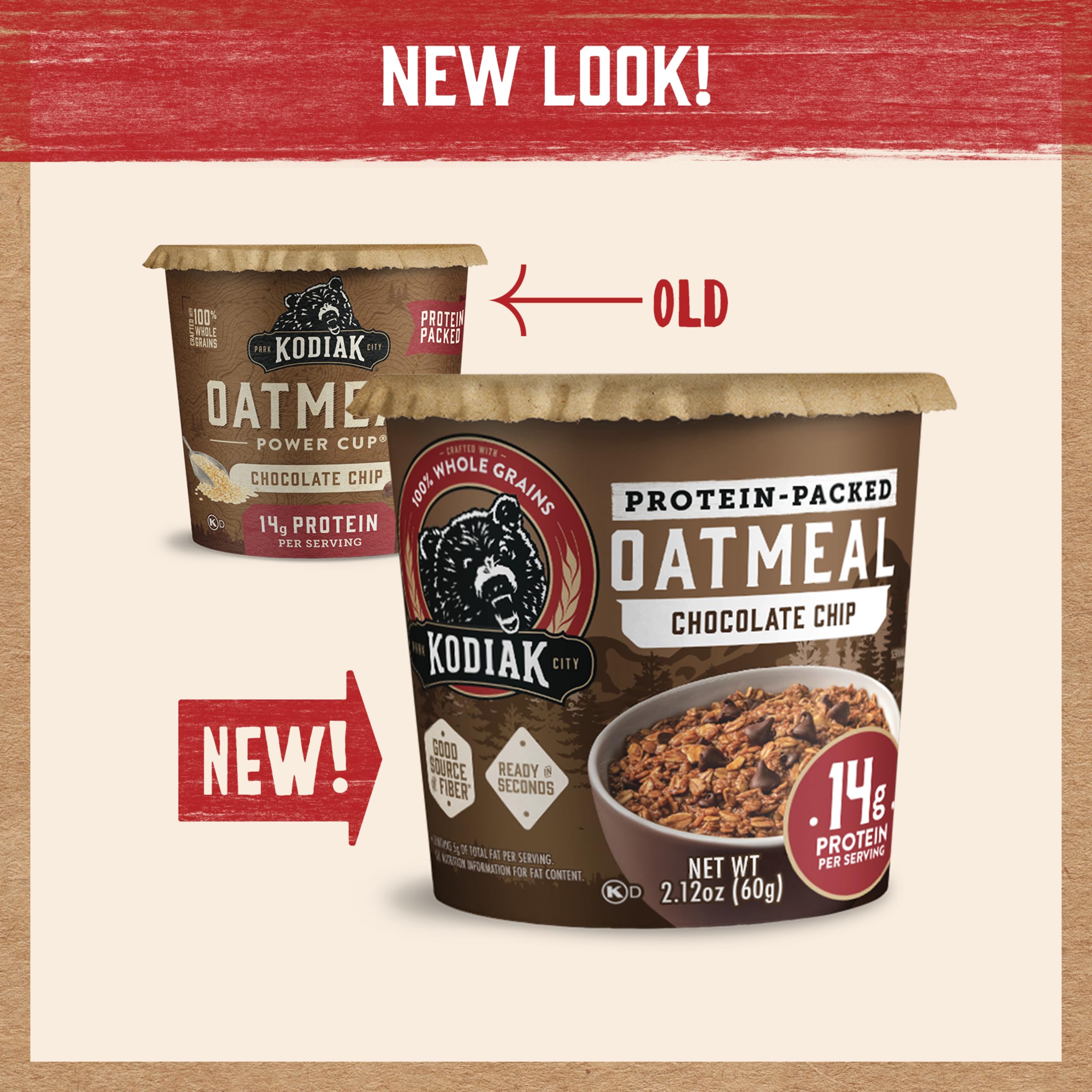 Kodiak Cakes Farina d'avena proteica con gocce di cioccolato in una tazza, pentola per porridge istantaneo, colazione sana, 100% avena integrale, 14 g di proteine per tazza, 60 g (confezione da 12)