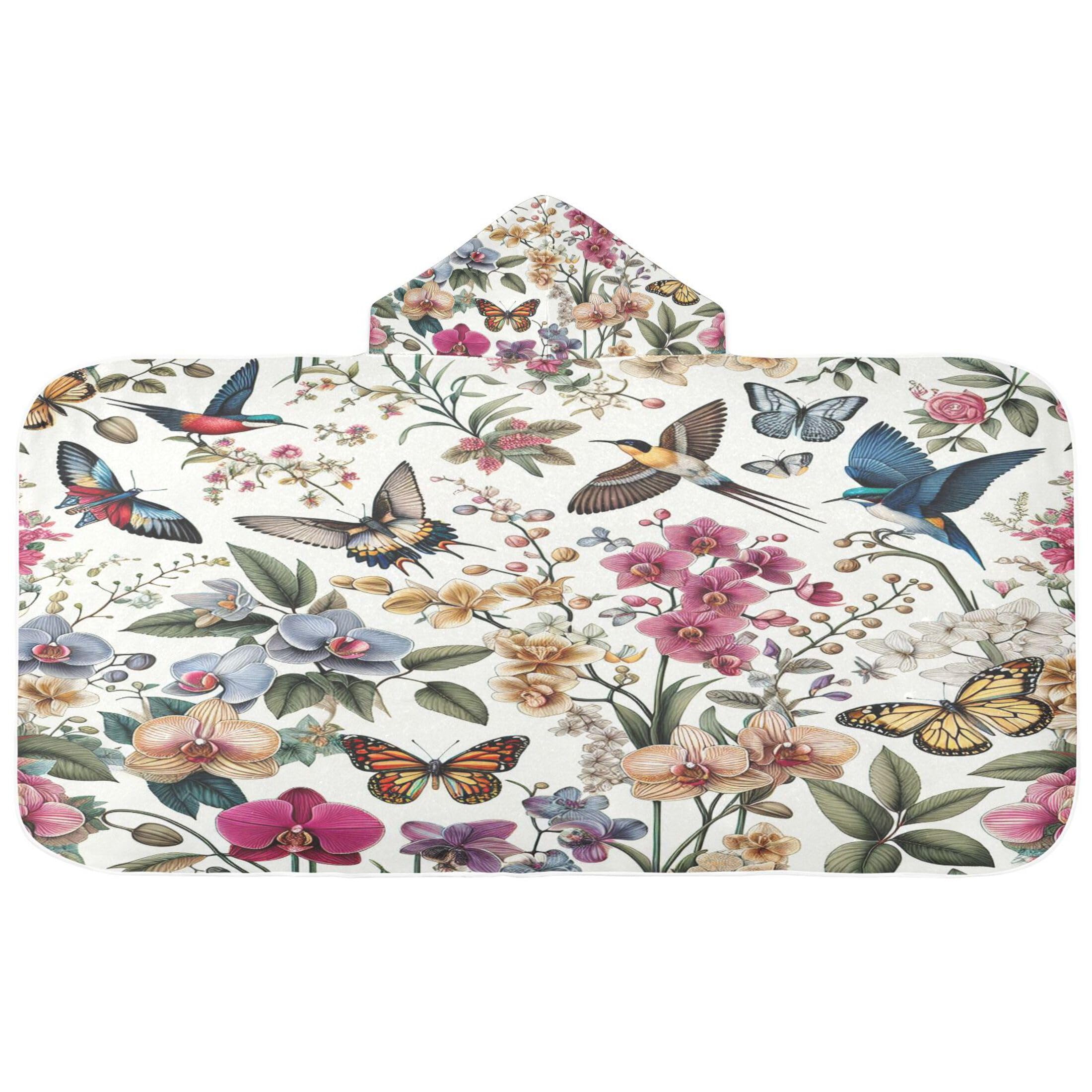 Fuauuyl Botanical Birds Hooded Baby Bath Towel Soft & Breathable Towel for Newborns Infants Toddlers, Nursery Essential