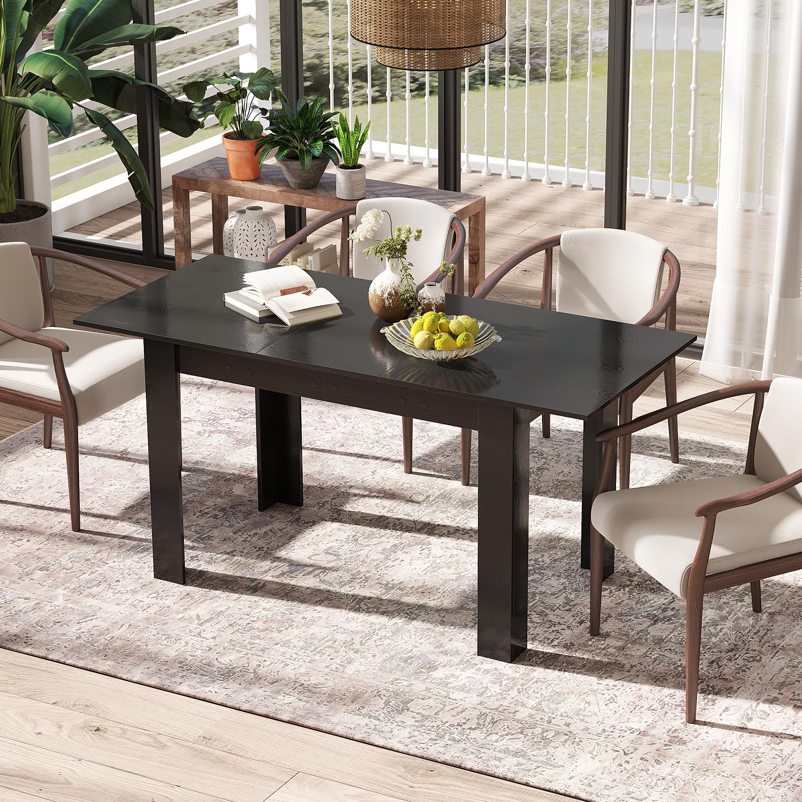 COSTWAY Tavolo Allungabile da Pranzo per 4-6 Persone, Tavolo Consolle Estensibile, Tavolo Moderno da Cucina, Soggiorno e Sala da Pranzo, 158 x 70 x 76 cm, Nero (Nero)