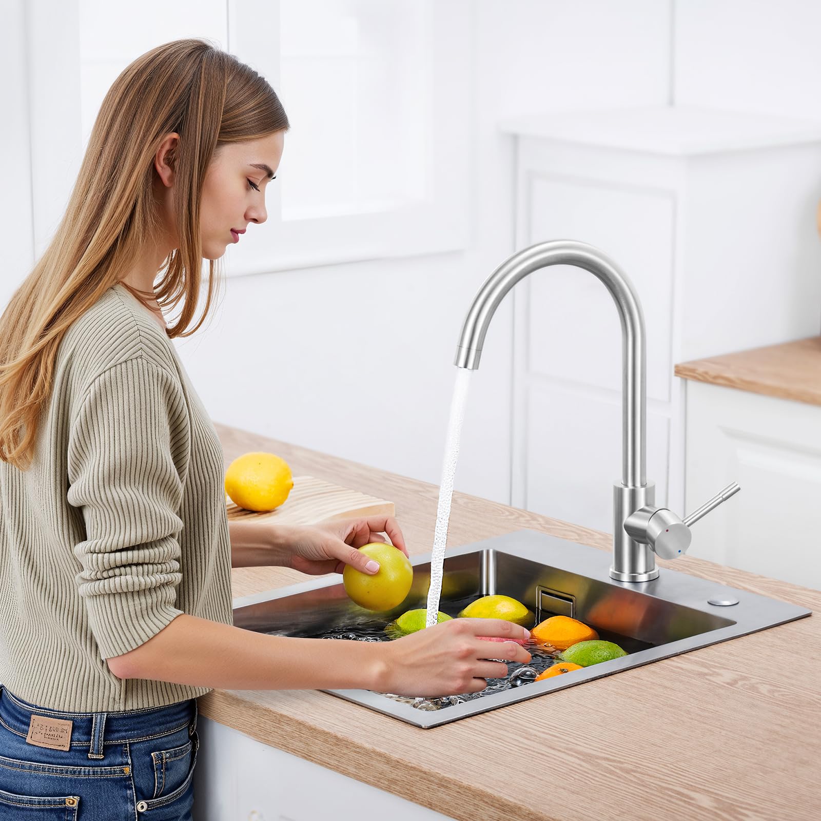 CECIPA Wasserhahn Küche 360° Schwenkbar, Hochdruck Küchenarmatur, Mischbatterie Küche mit Hohem Bogen, Einhebel Armatur, Spültischarmatur Edelstahl, G3/8 Anschluss Armatur | 360 Grad schwenkbar, hoher Bogen, Einhebelbedienung, G3/8 Anschluss, pflegeleicht