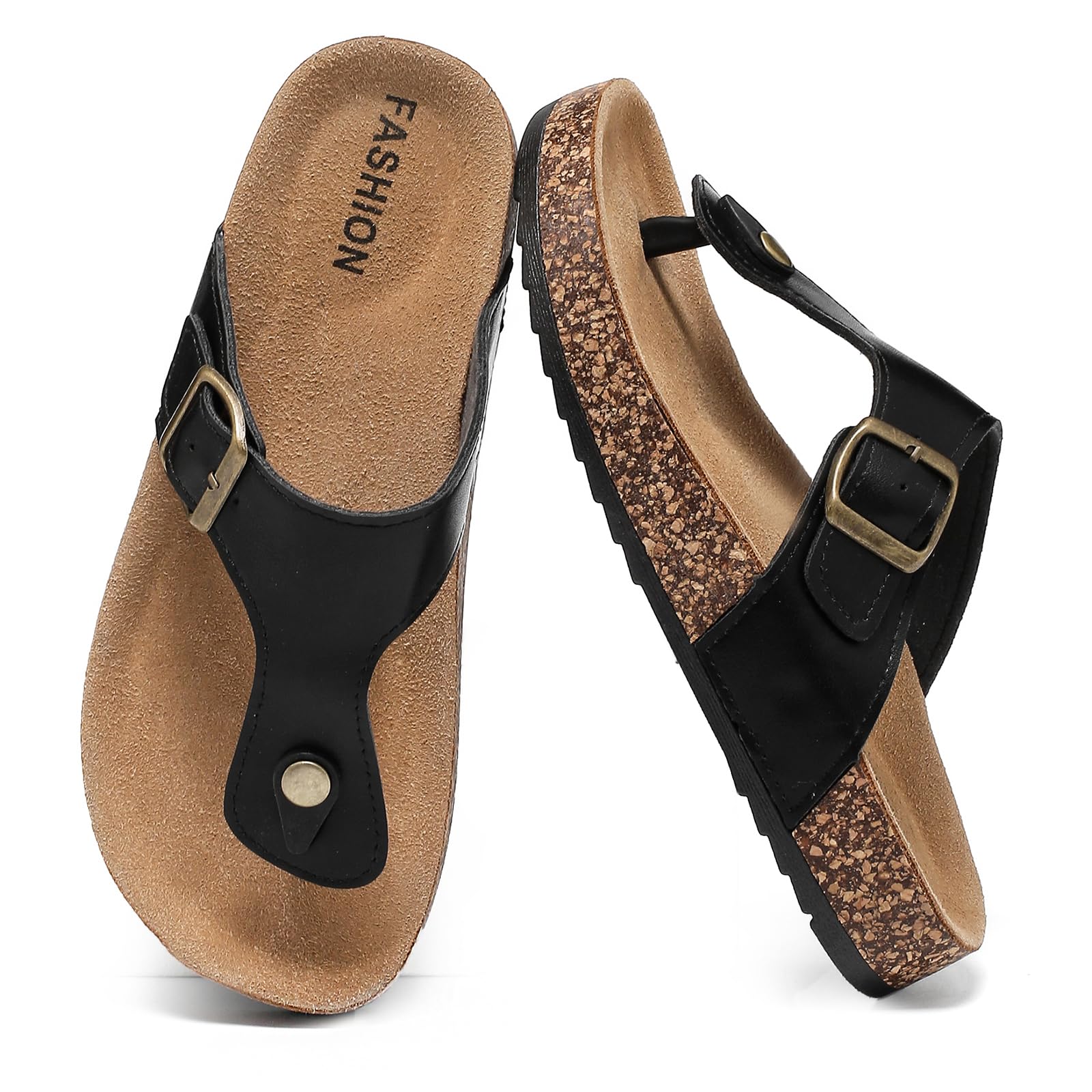 zaxunai Zehentrenner Damen Herren Rutschfest Sommer Sandalen Kork Fußbett Pantoletten,Bequeme Leichte Leder Flip Flops Badelatschen Unisex-Erwachsene
