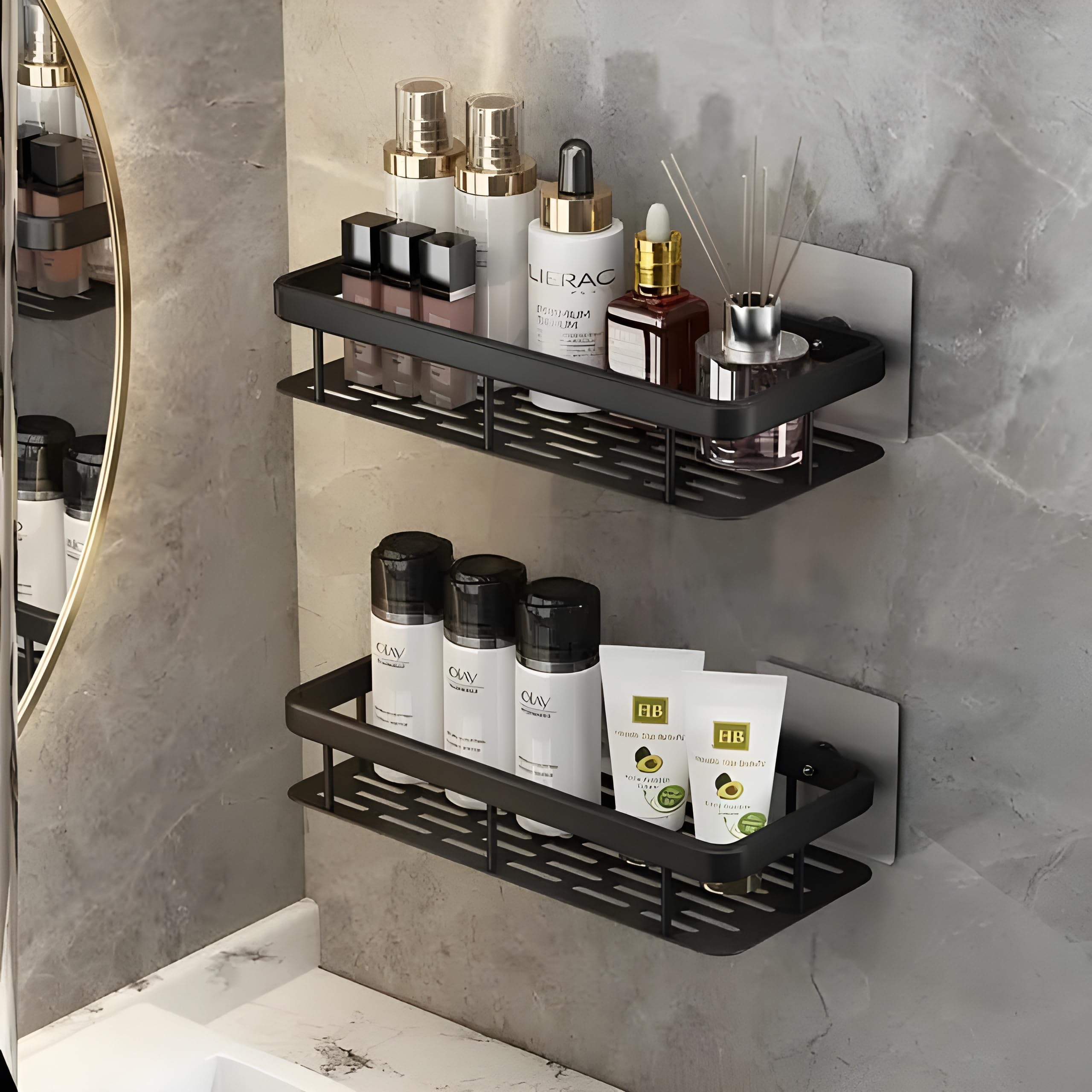 MorivaHomes Multipurpose Self-Adhesive Aluminium Bathroom Wall Mounted Storage Organizer Shelf Holder/Rack/Bathroom Accessories (Pack of 2, Black) (B0CZLCY3ZM) Amazon Price History, Amazon Price Tracker