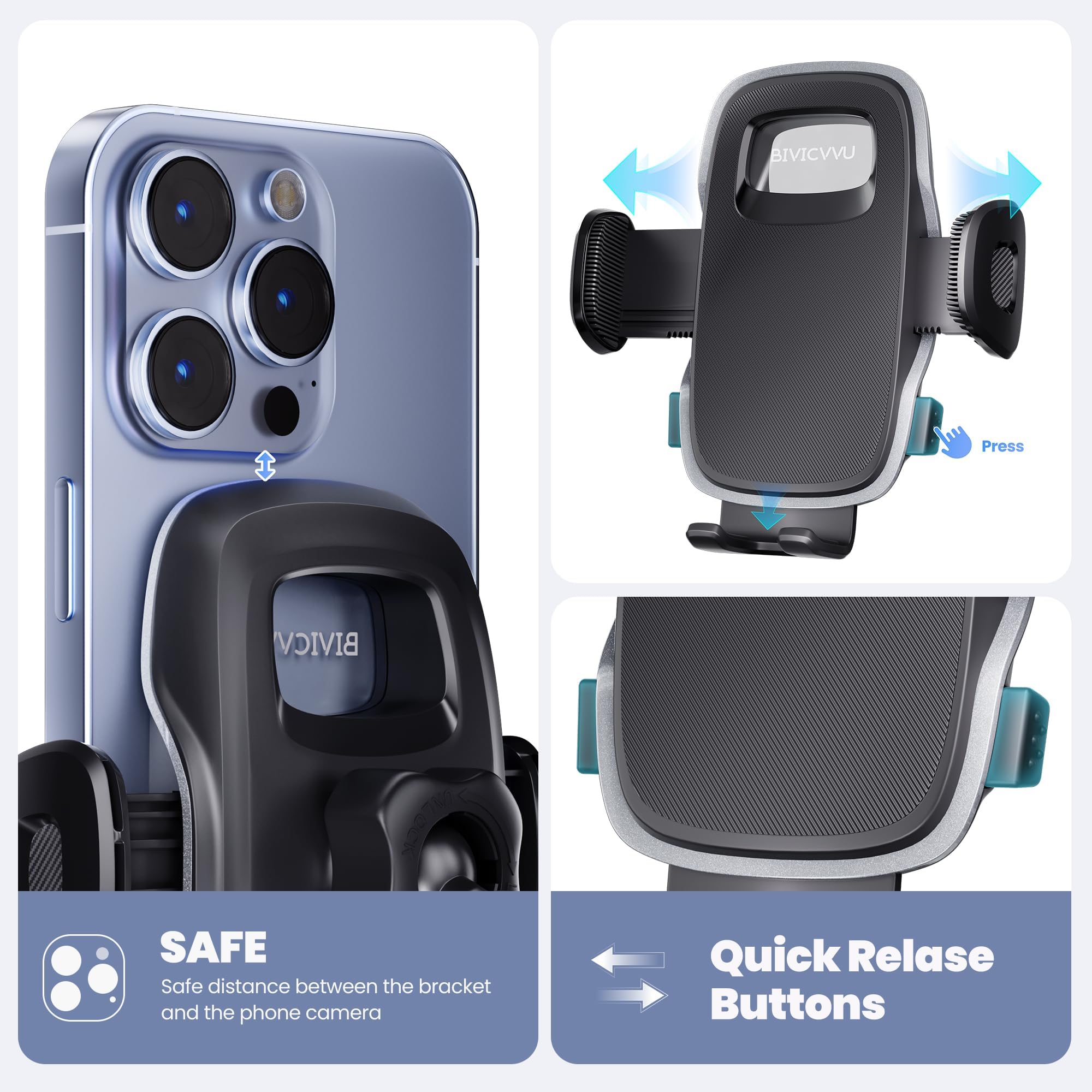 Soporte para teléfono de coche, soporte de teléfono para salpicadero/parabrisas/soporte de teléfono celular para coche, compatible con iPhone, Samsung, todos los teléfonos móviles, color negro