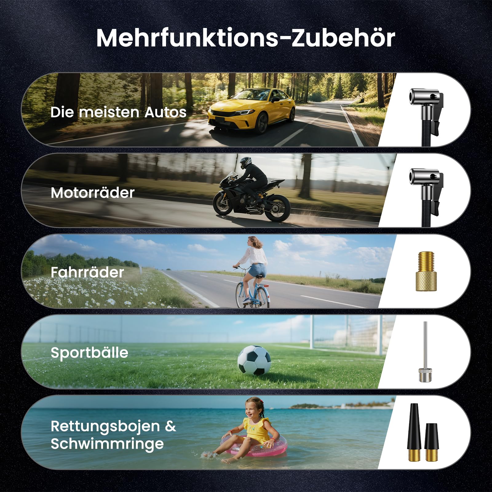 Pompe à air électrique pour Voiture - Pompe à vélo Portable - 150 PSI - Compresseur de Batterie 22 l/Min avec Affichage LED/lumière - 4 Modes préréglés pour Voiture/vélo/Moto/Ballon
