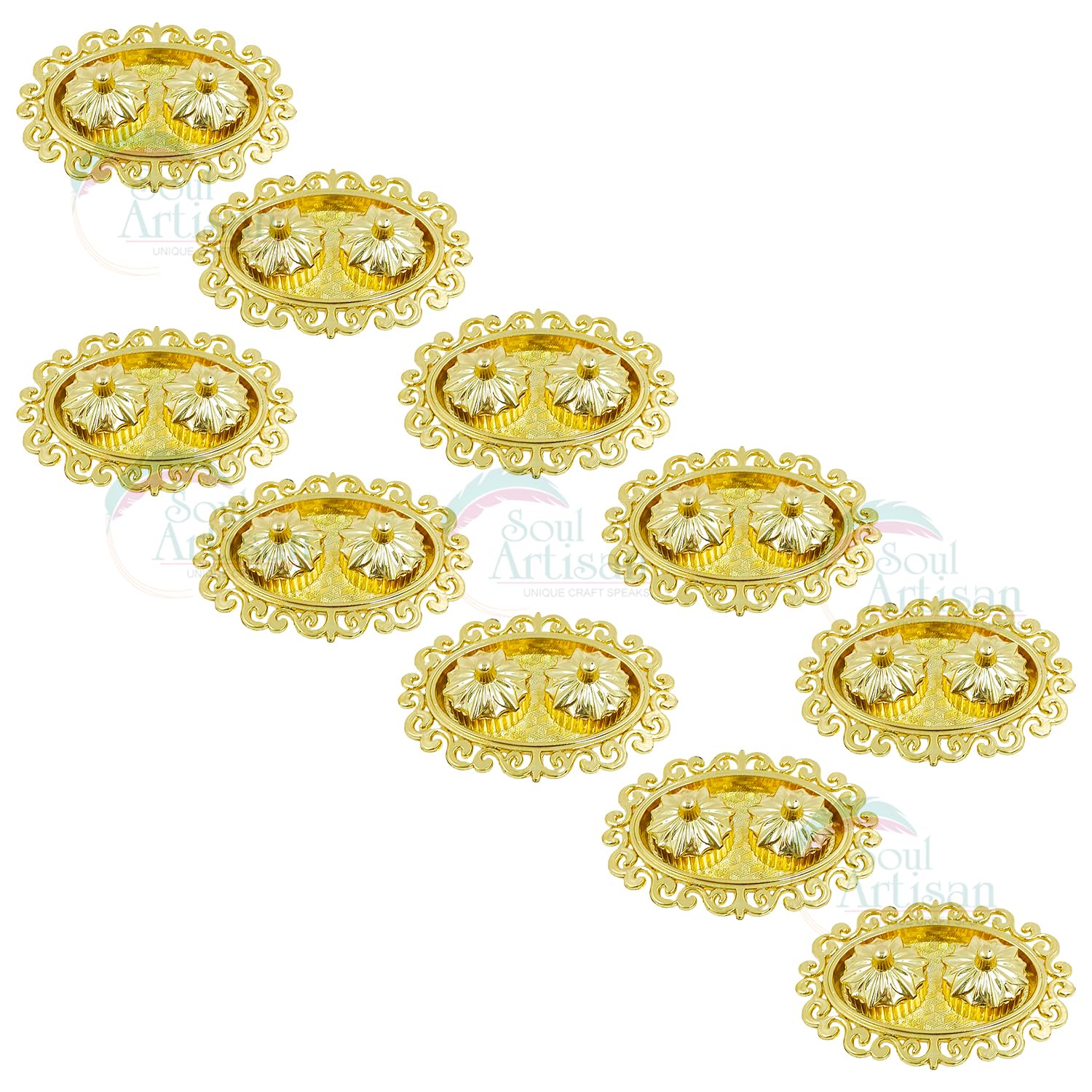 Soul Artisan Oval Design Double Kumkuma Holder Chimil Box - Plastic Golden Metallic Color(Pack of 10) - Decorative Art Design Tilak Daani, Sindoor for Women Return Gift, Diwali, Weddings, Pooja