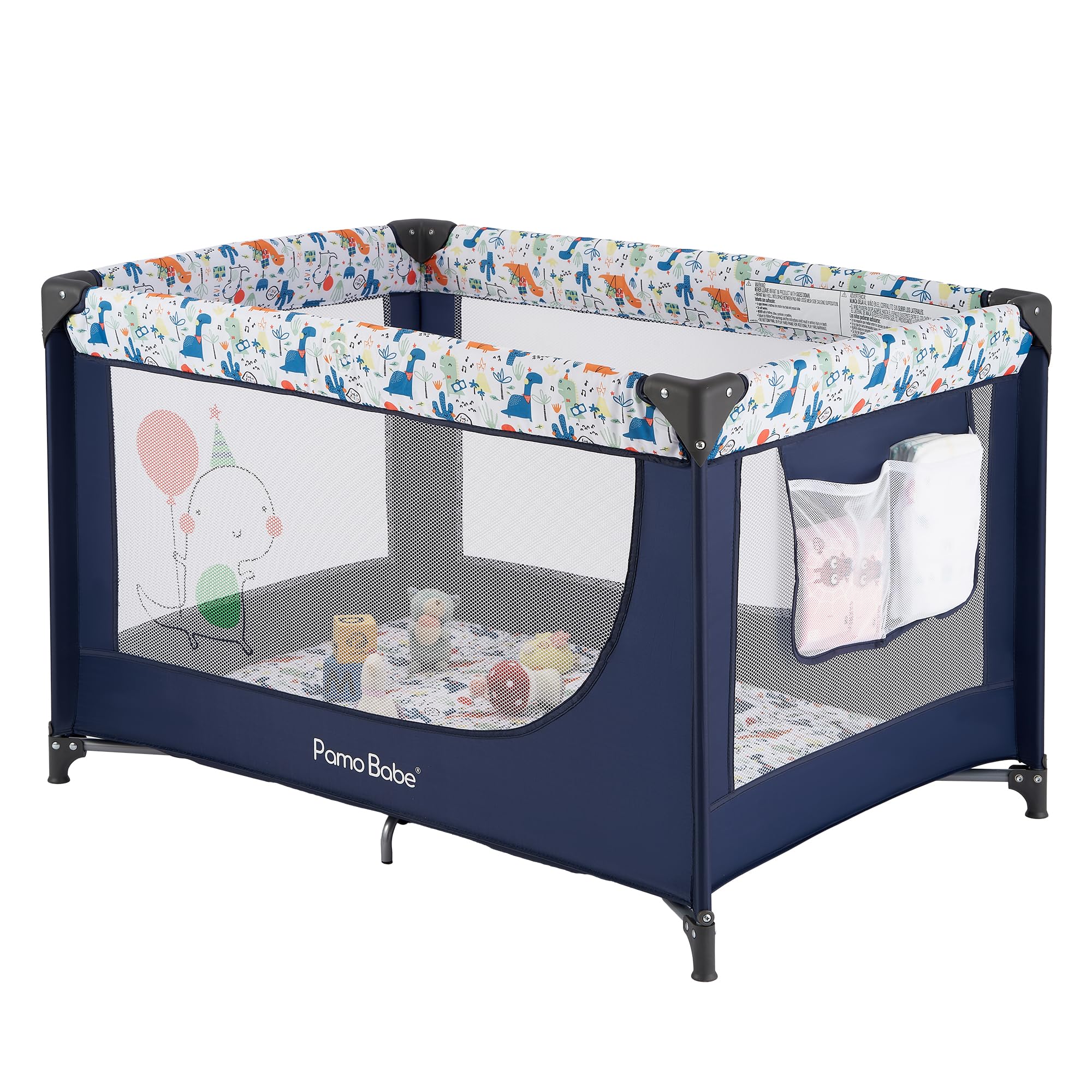 Pamo Babe Portable Crib with Padded Mat,Foldable Baby Playpen with Carry Bag (Blue)