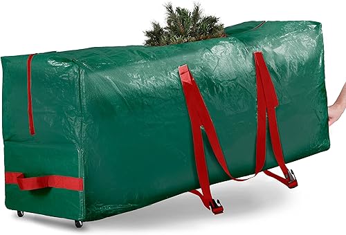 Bolsa grande con ruedas para guardar árbol de Navidad Le caben árboles artificiales desarmados Asas y ruedas duraderas para cargarla y moverla