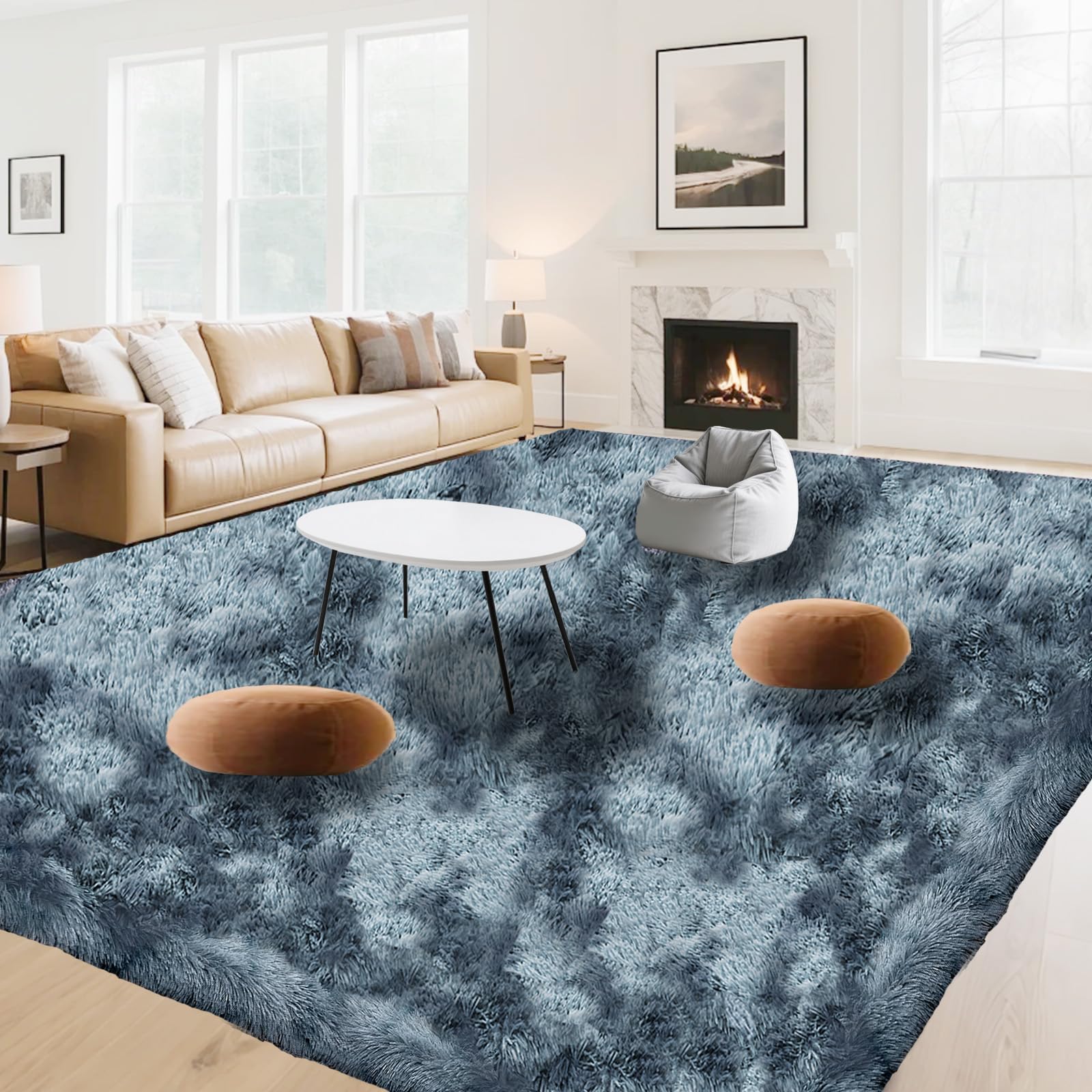 Hochflor Teppich Wohnzimmer 60x110cm, Creme Shaggy Teppich für Schlafzimmer Flauschige Teppichen, Modern Shag Wohnzimmerteppich Bettvorleger High-Pile Carpet rutschfest für Schlafzimmer Kinderzimmer