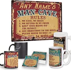 Any Name's Man CAVE Rules Custom Personalized Chic Sign coaster