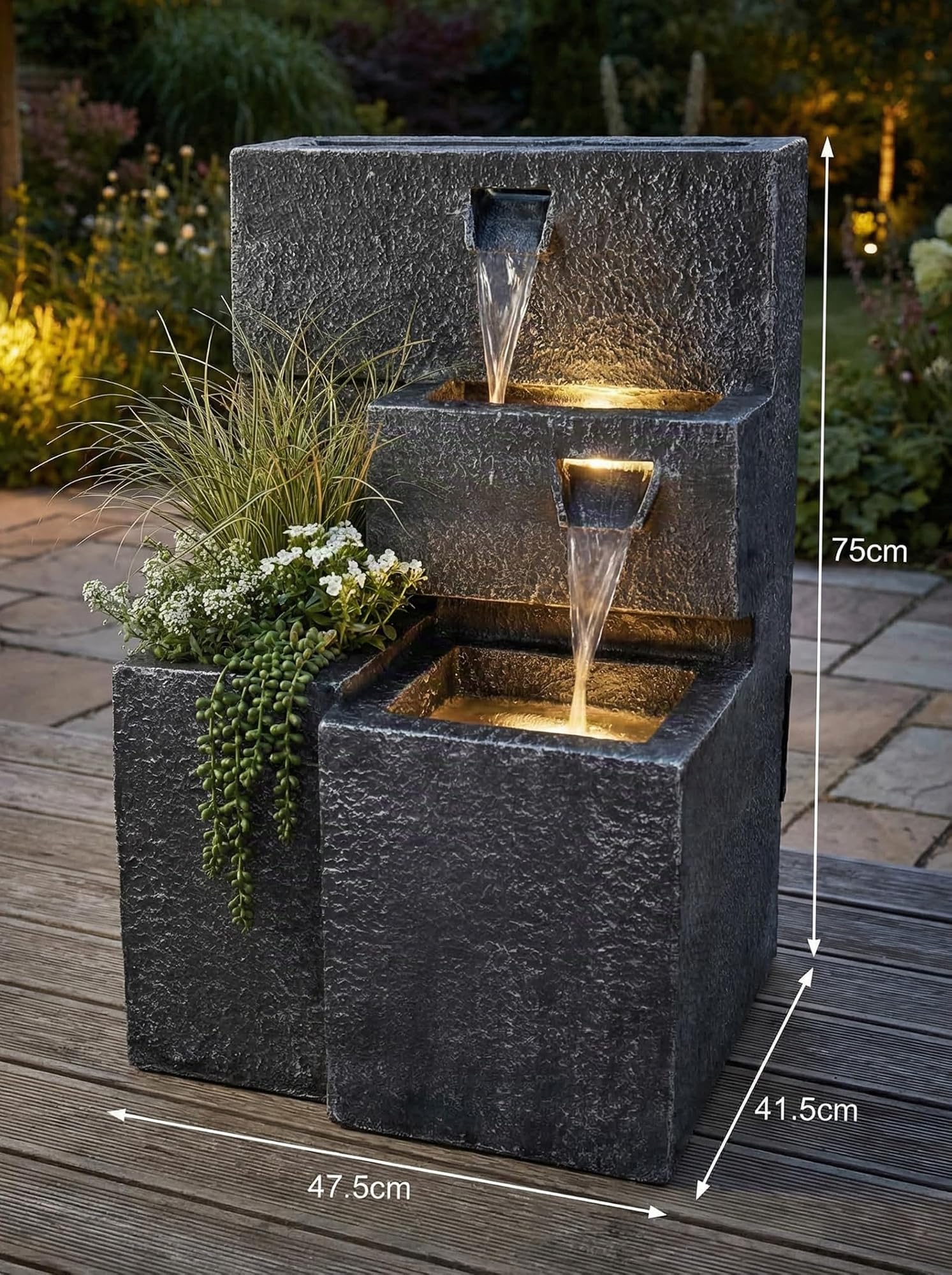 Fontana "Grada" con vasca per piante e illuminazione a LED, fontana con cascata, fontana da giardino, per terrazza