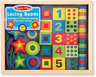 Melissa & Doug Deluxe Wooden Lacing Beads - Educational Activity With 27 Beads and 2 Laces - Beads For Toddlers, Fine Motor Skills Lacing Toys For Toddlers And Kids Ages 3+
