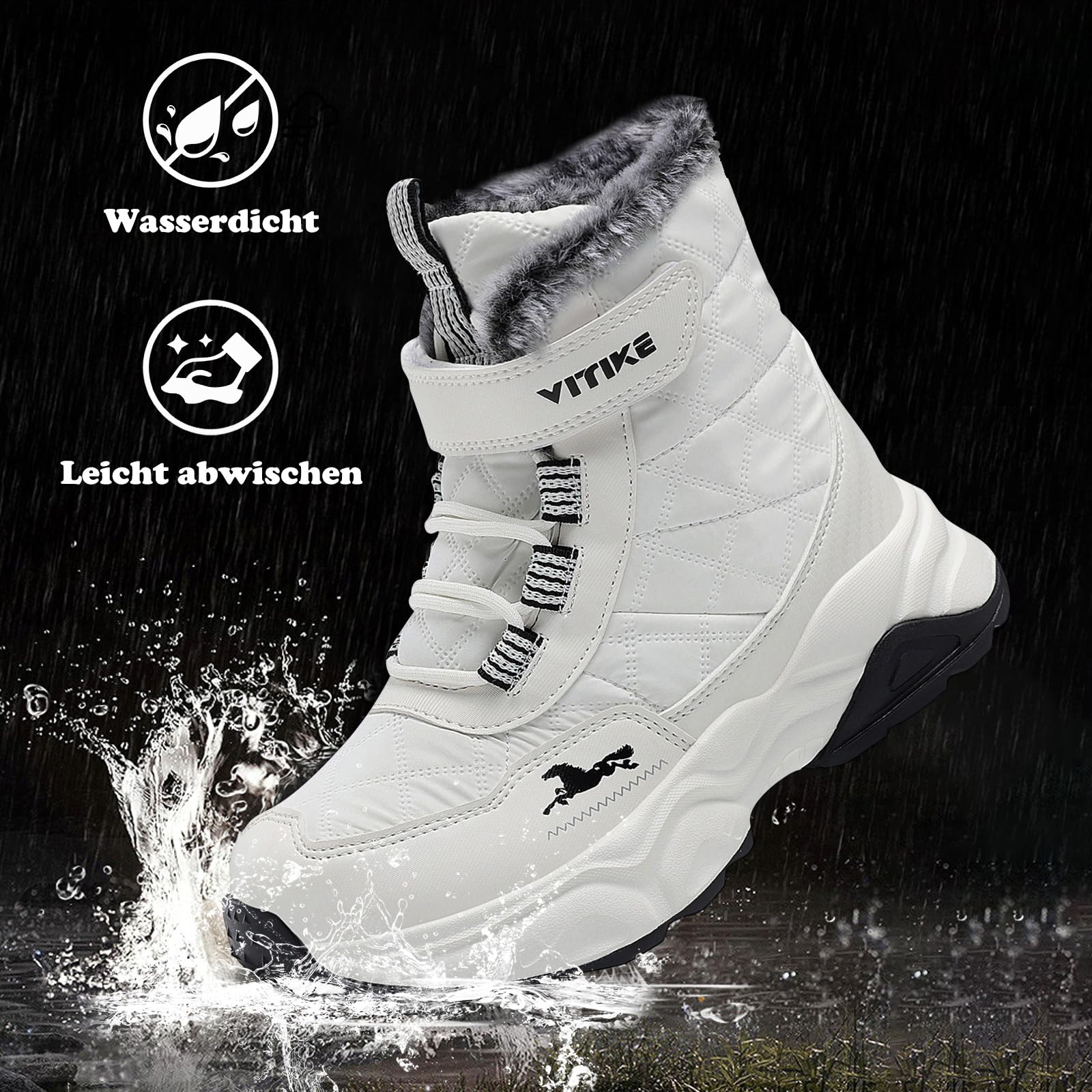 JMFCHI Winterschuhe Jungen Schneestiefel Mädchen Warm Gefüttert | Weiches Kunstpelzfutter, Rutschfeste Sohle, Guter Knöchelhalt, Einfaches Schnüren, Winterstiefel für Alltag, Outdoor, Wandern